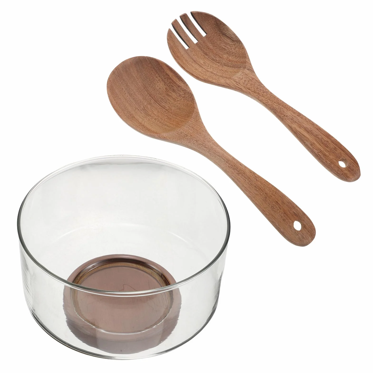 Ensaladera de Vidrio con Base de Madera Estable y Capacidad de 1.7l, Resistente Temperatura, Adecuado para Servir Ensaladas y Entretener Invitados