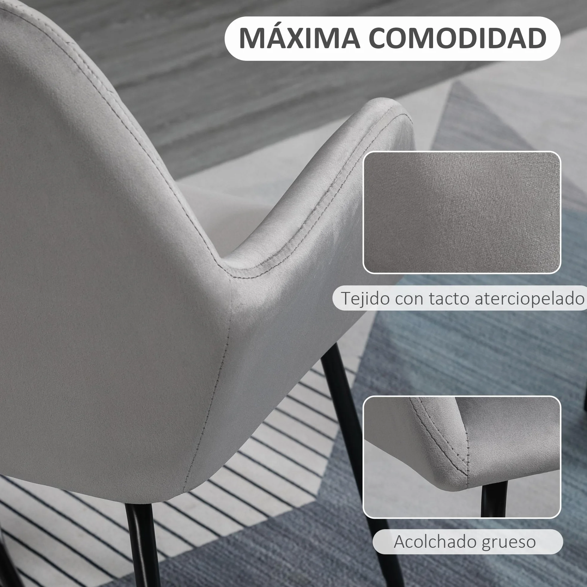 HOMCOM Butaca de Salón Sillón de Salón Tapizado en Terciopelo con Asiento Acolchado Base Metálica Cruzada Sillón Lectura para Sala de Estar Dormitorio Gris