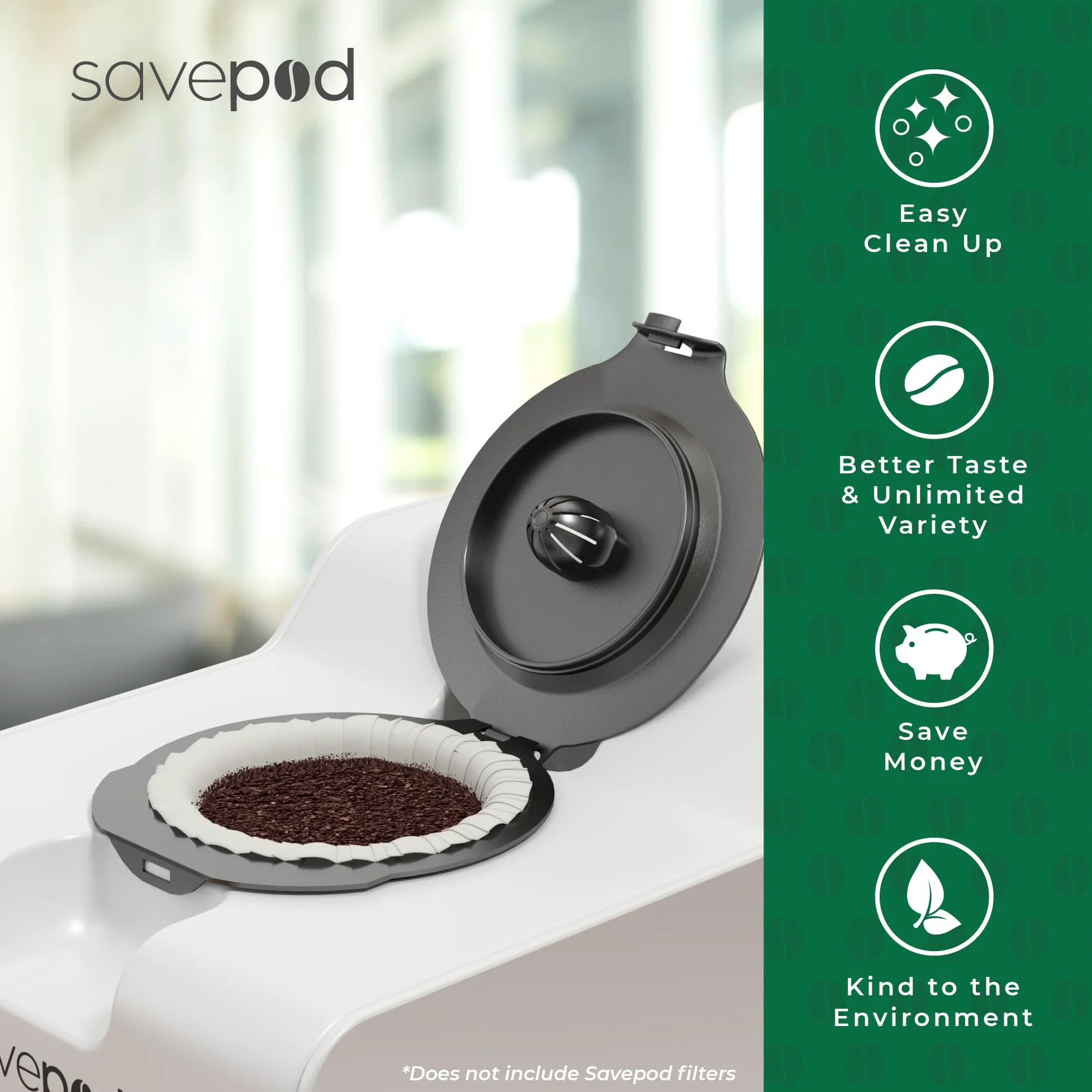 Savepod Anillos reutilizables para cápsulas de café K Cup | Anillo reutilizable sin fondo | Compatible con Keurig1.0 y 2.0 | Sin BPA | Un agujero
