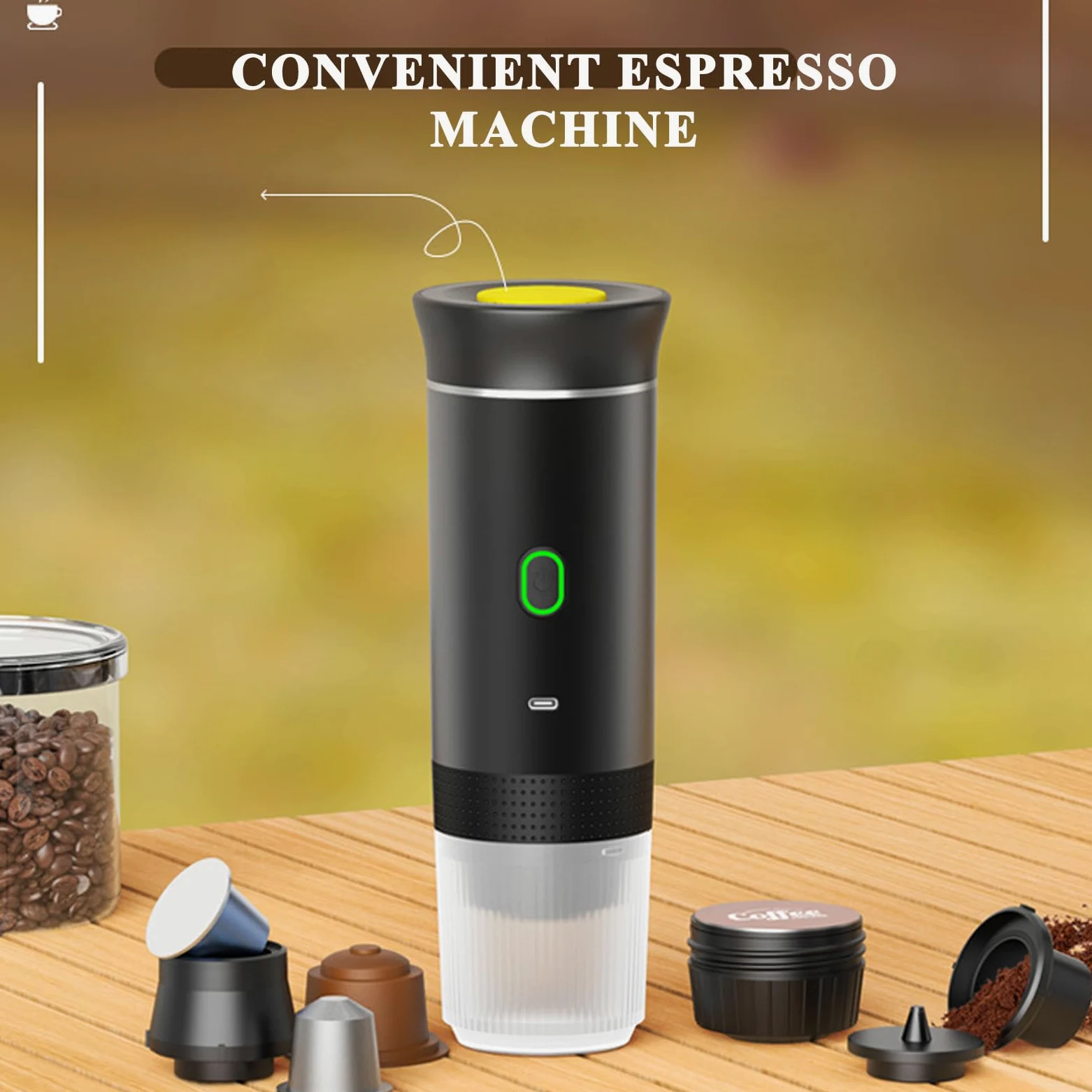 KHEALING Máquinas de café portátiles, cafeteras de cápsulas, máquinas de café de viaje, máquinas de espresso, máquinas de café de coche para café molido y taza de café de cápsulas (blanco)