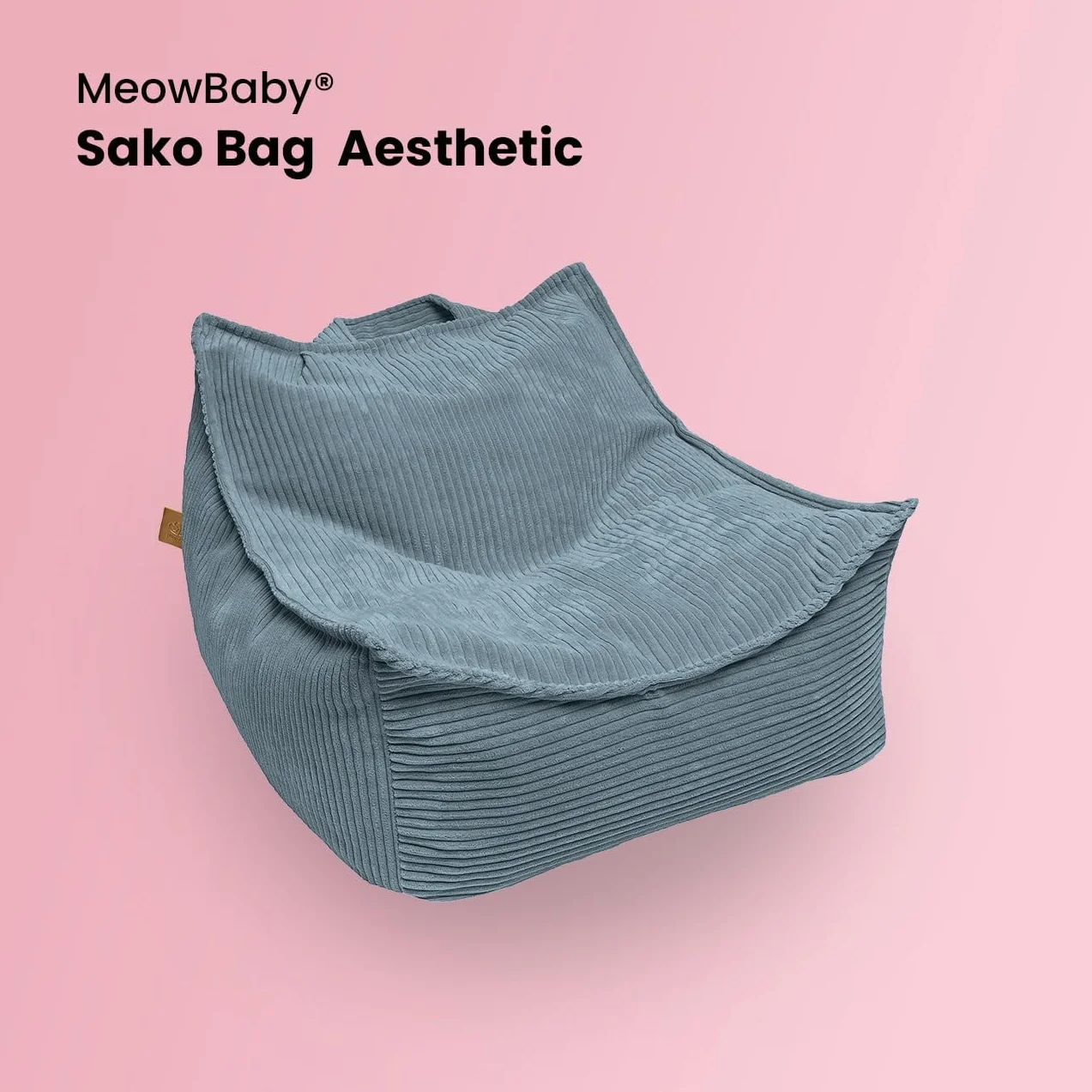 MEOWBABY Puff Cuadrado para Niños, Beanbag, Estética Pana, Turquesa