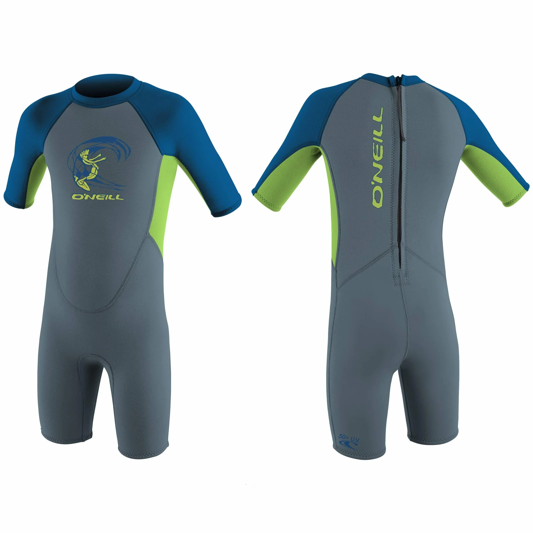 ONeill Reactor 2mm Back Zip Shorty Traje Graphite Dayglo Mar Sun UV Protection SPF