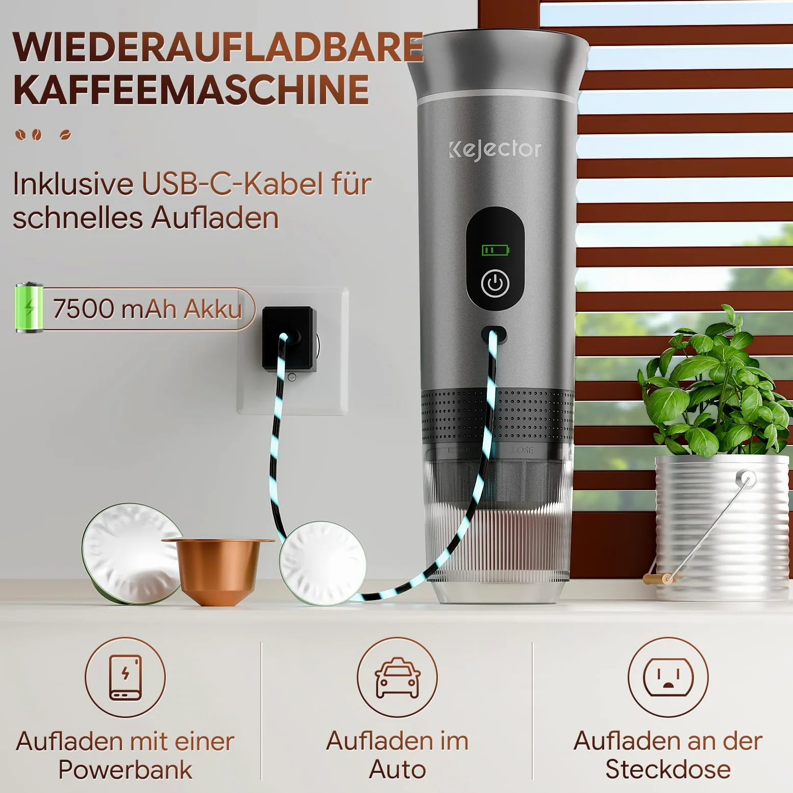 kejector Cafetera portátil de viaje, máquina de café espresso nano para coche, compatible con café molido, cápsula para autocaravana, senderismo, camping, oficina, espresso de viaje