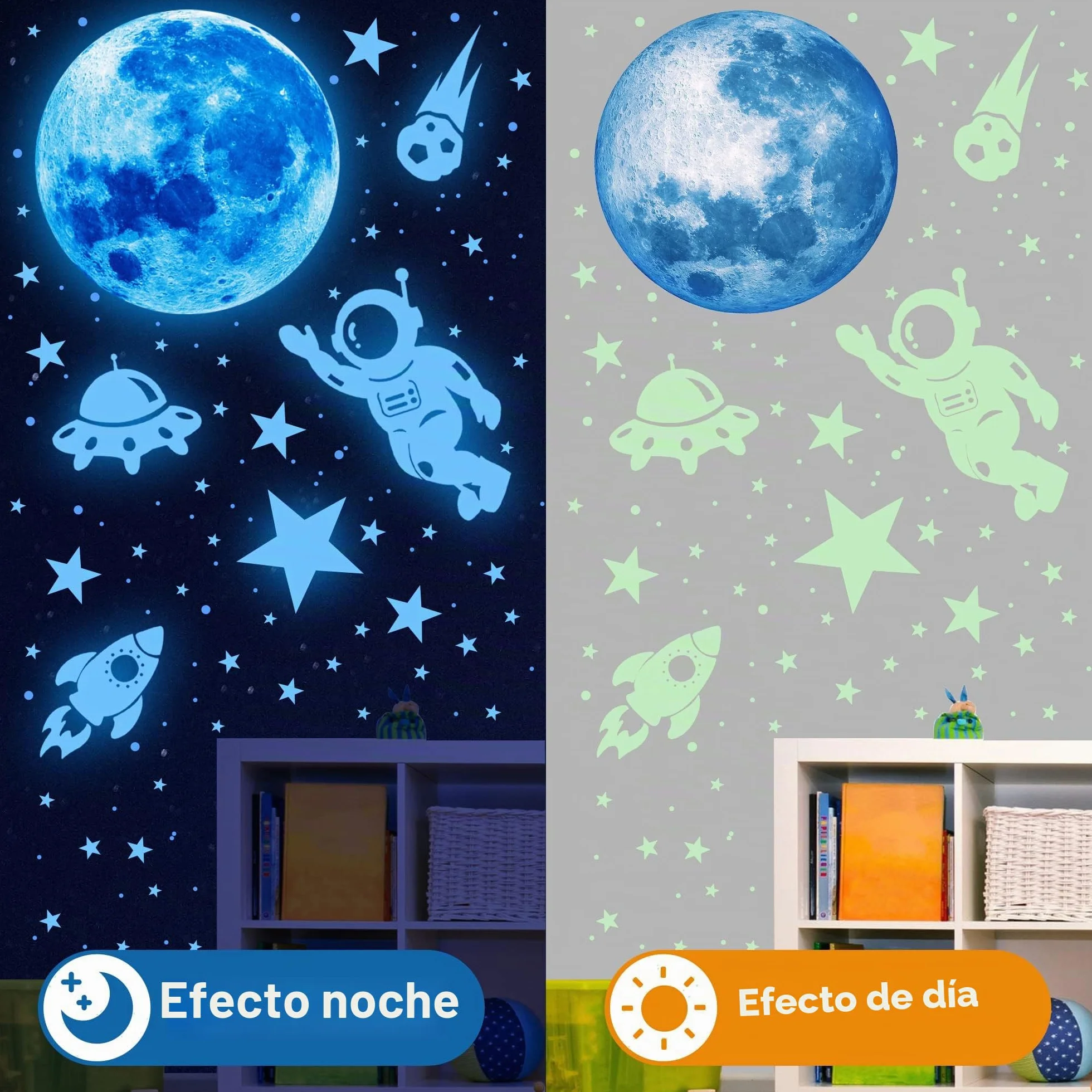 Pegatinas Estrellas Fluorescentes para Techo Pared Espacio Infantiles Astronauta Planetas Decorativas Habitación