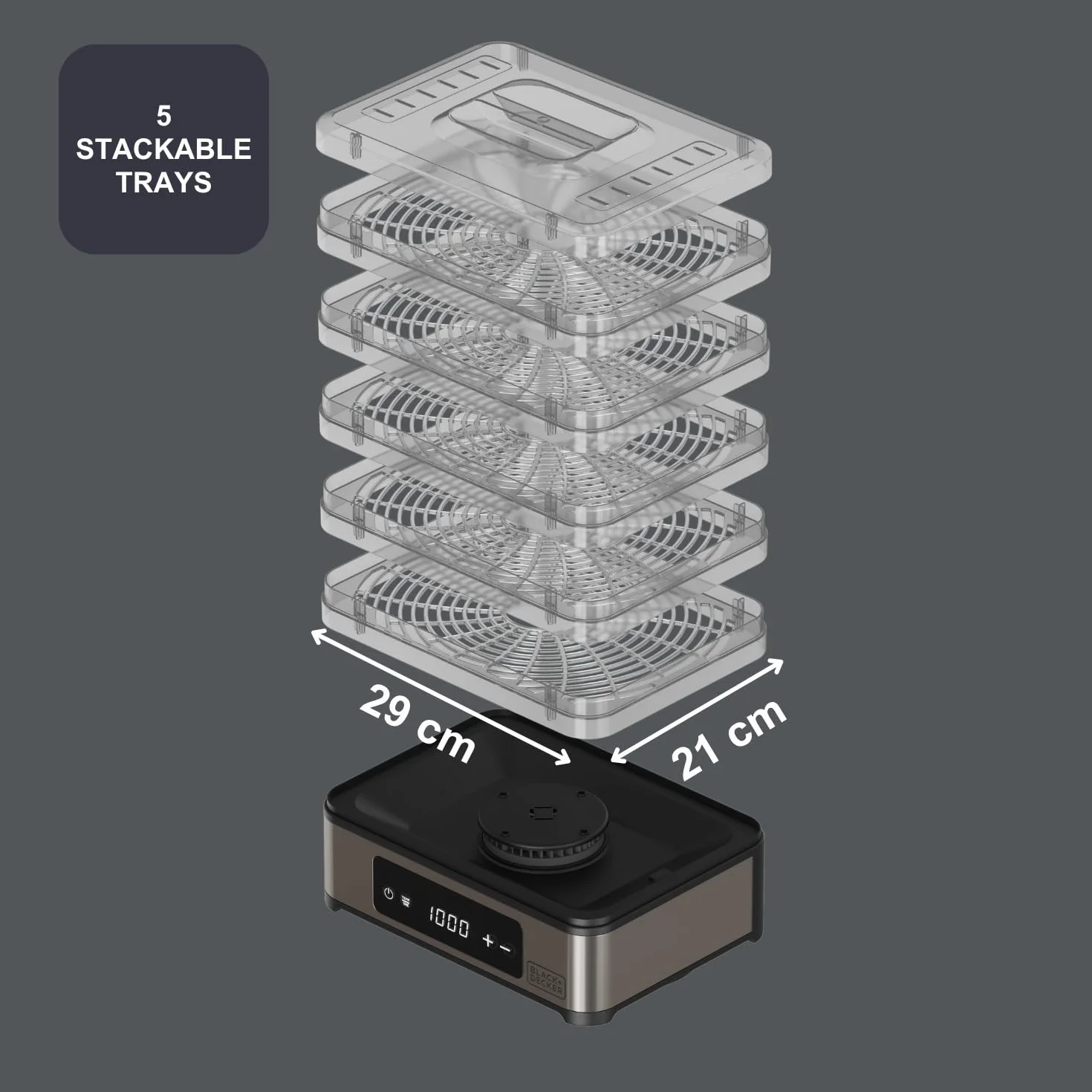 BLACK+DECKER - Deshidratador de Alimentos 400W, 5 Bandejas, Digital, 48h