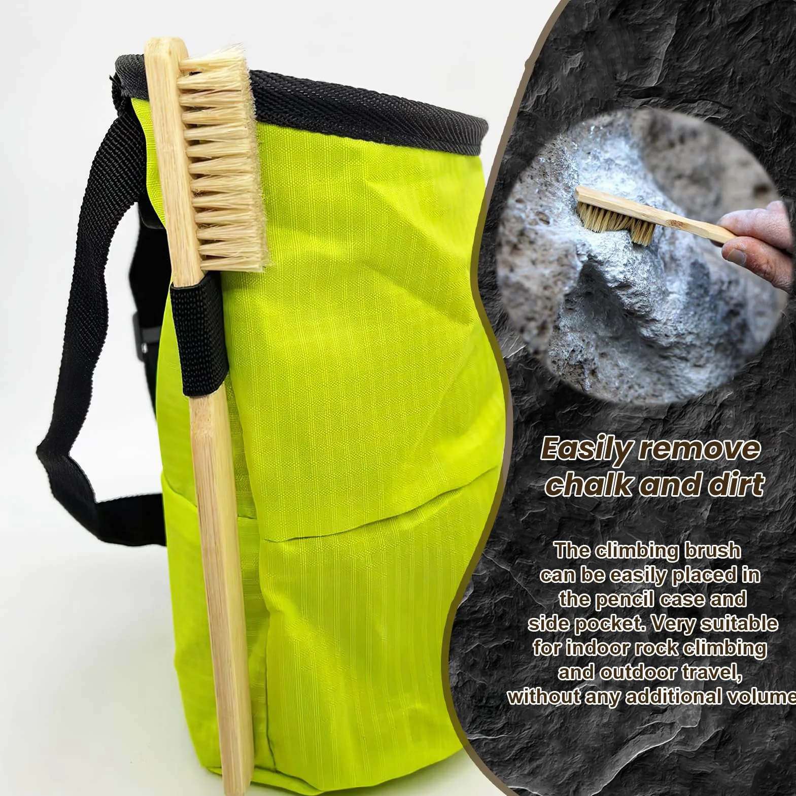 Cepillo de Escalada Premium con Mango de Roble Macizo - Ergonómico para Limpiar Puntos de Pivote y Anclaje