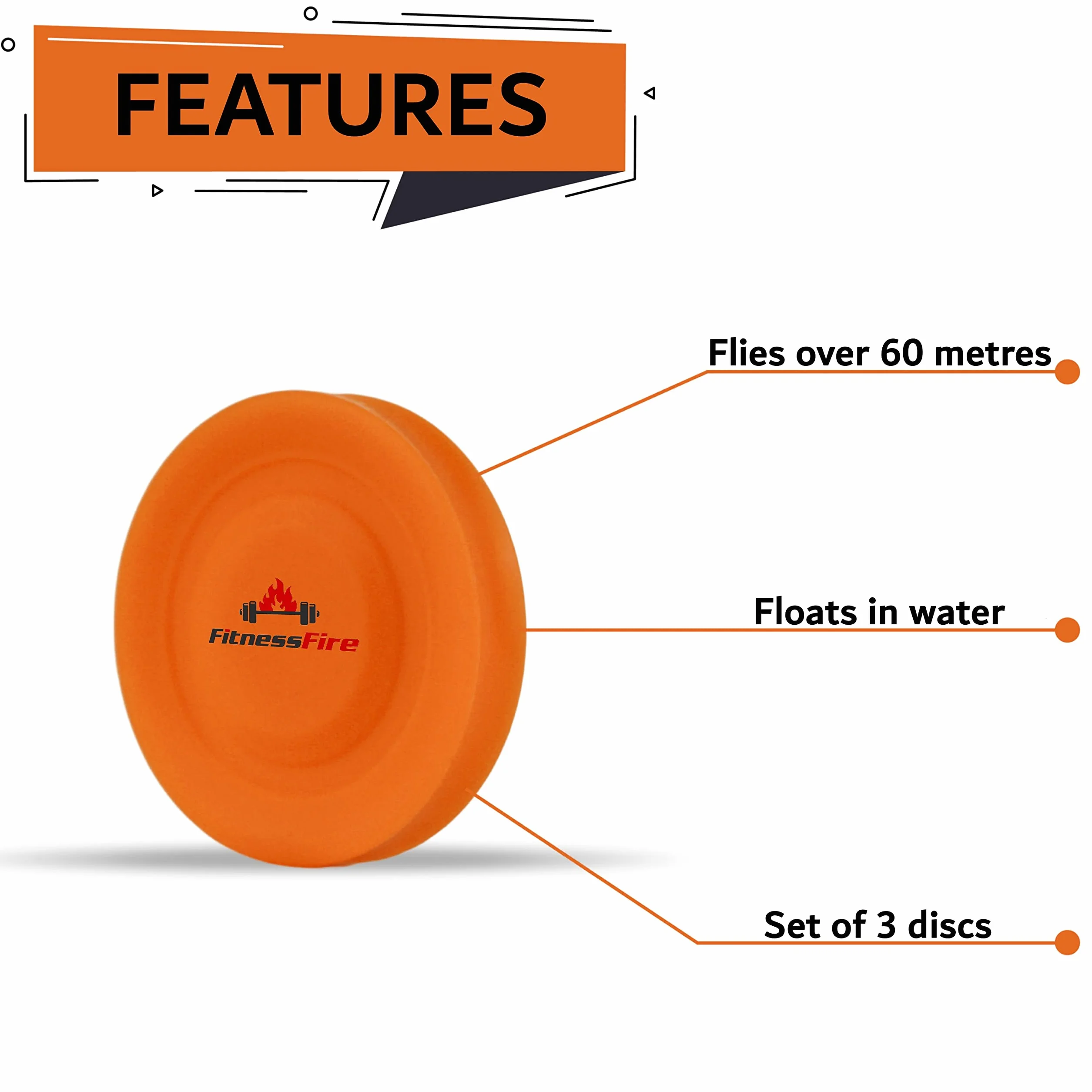 Set de 3 Mini Frisbee - Disco volador 60 metros - Naranja