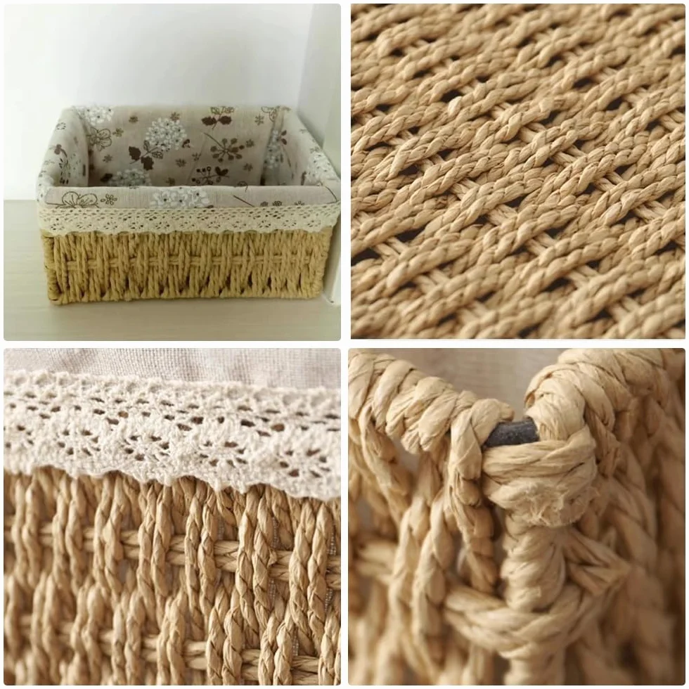 Juego de 3 Cestas de Almacenamiento Trenzadas | para Casa,Oficina,Baño y Dormitorio,Decoración Bohemia,Diseño de Forro de Tela