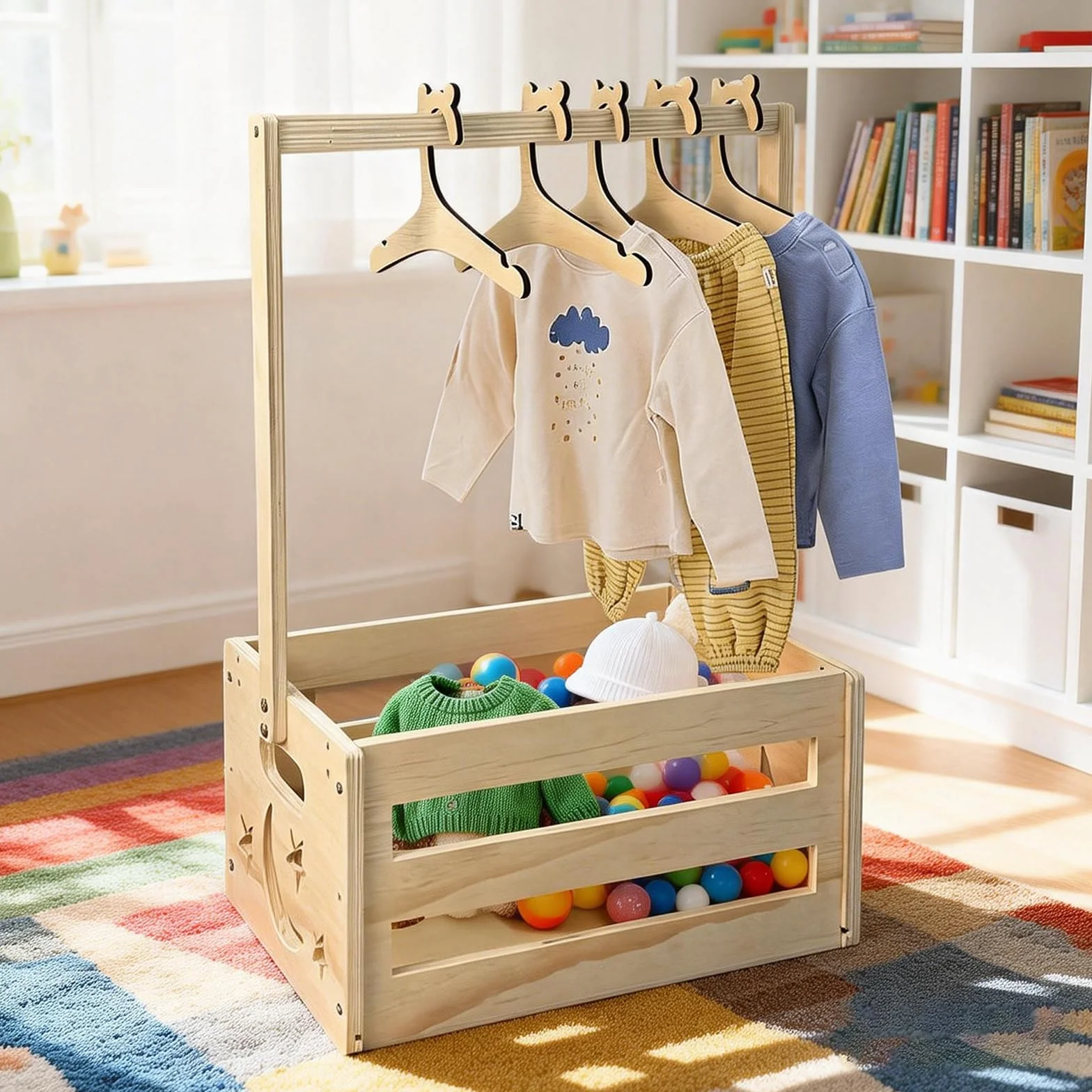 Cesta de madera para regalo de bebé con asa, almacenamiento para baby shower, color