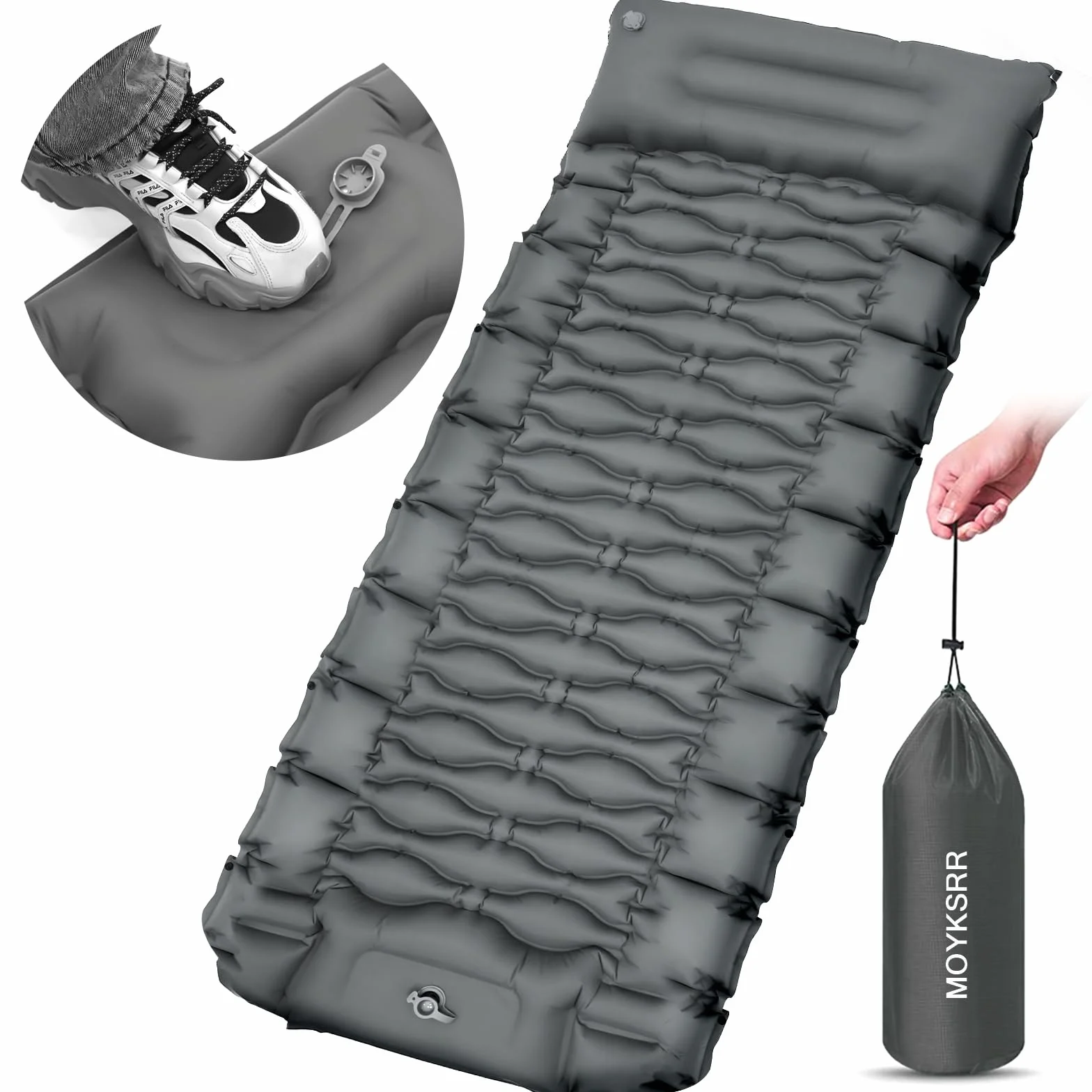 MOYKSRR Colchon Hinchable 10 cm Espesor Inflable Camping Autohinchable con Almohada y Bomba de Pie