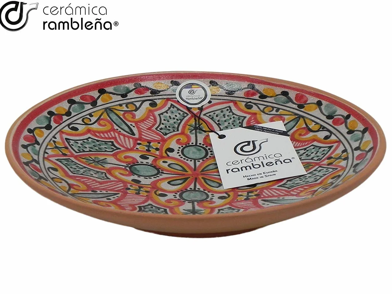 CERÁMICA RAMBLEÑA | Plato Decorativo para Colgar en Pared | Plato de cerámica | Rojo-Verde-Negro | 100% Hecho a Mano | 27x27x4.5 cm