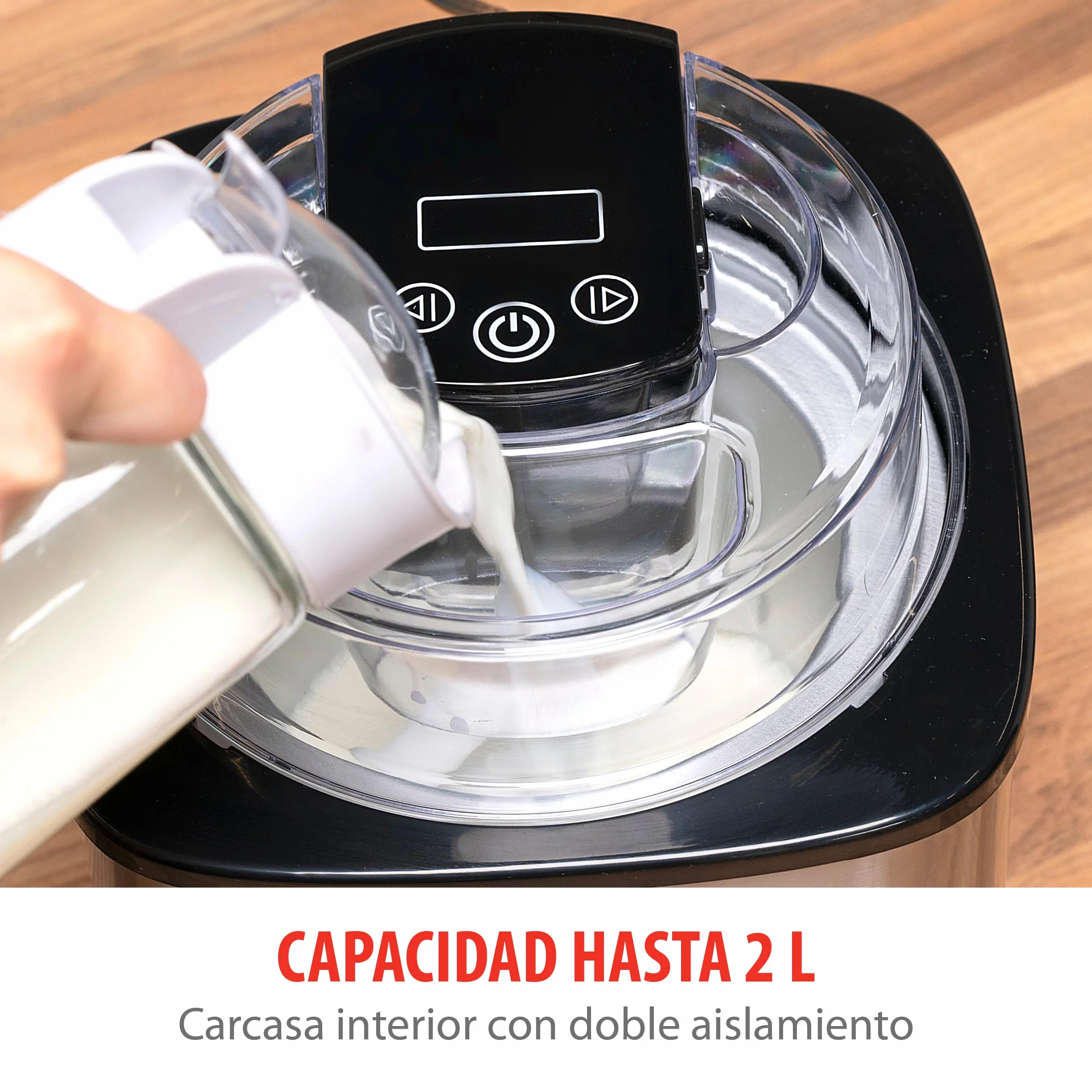 alpina Heladera - Maquina de Helados 2L - Heladeras hacer Helados, Yogur helado et Sorbetes - Doblemente Aislado - Acero inoxidable - Plata