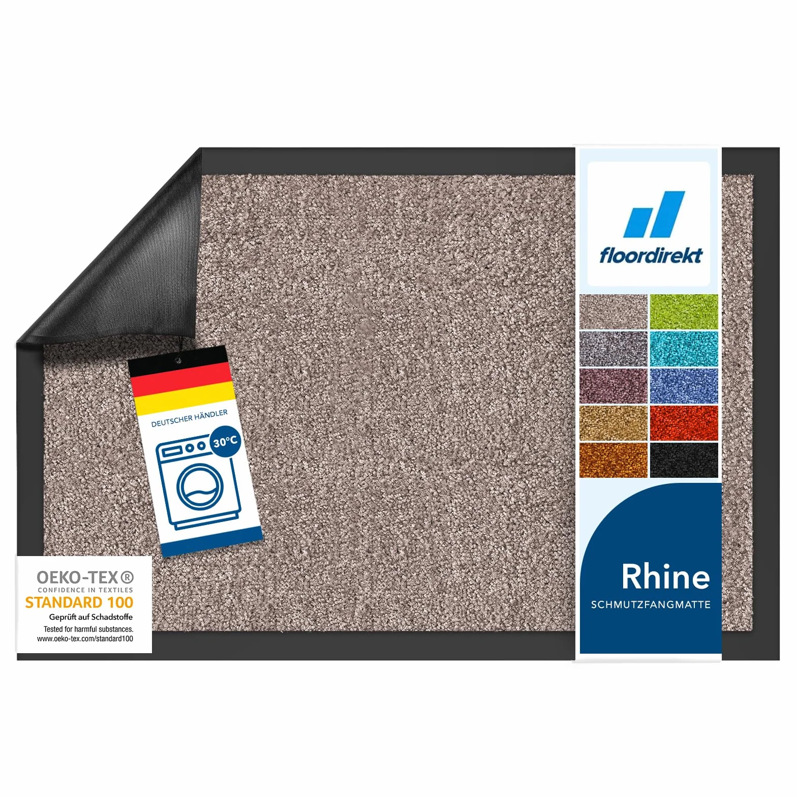 Floordirekt | Rhine | Alfombra de entrada | Antideslizante, color único, alfombra de entrada lavable, con certificado Oeko-Tex | Gris claro (Goéland), 40 cm x 60 cm