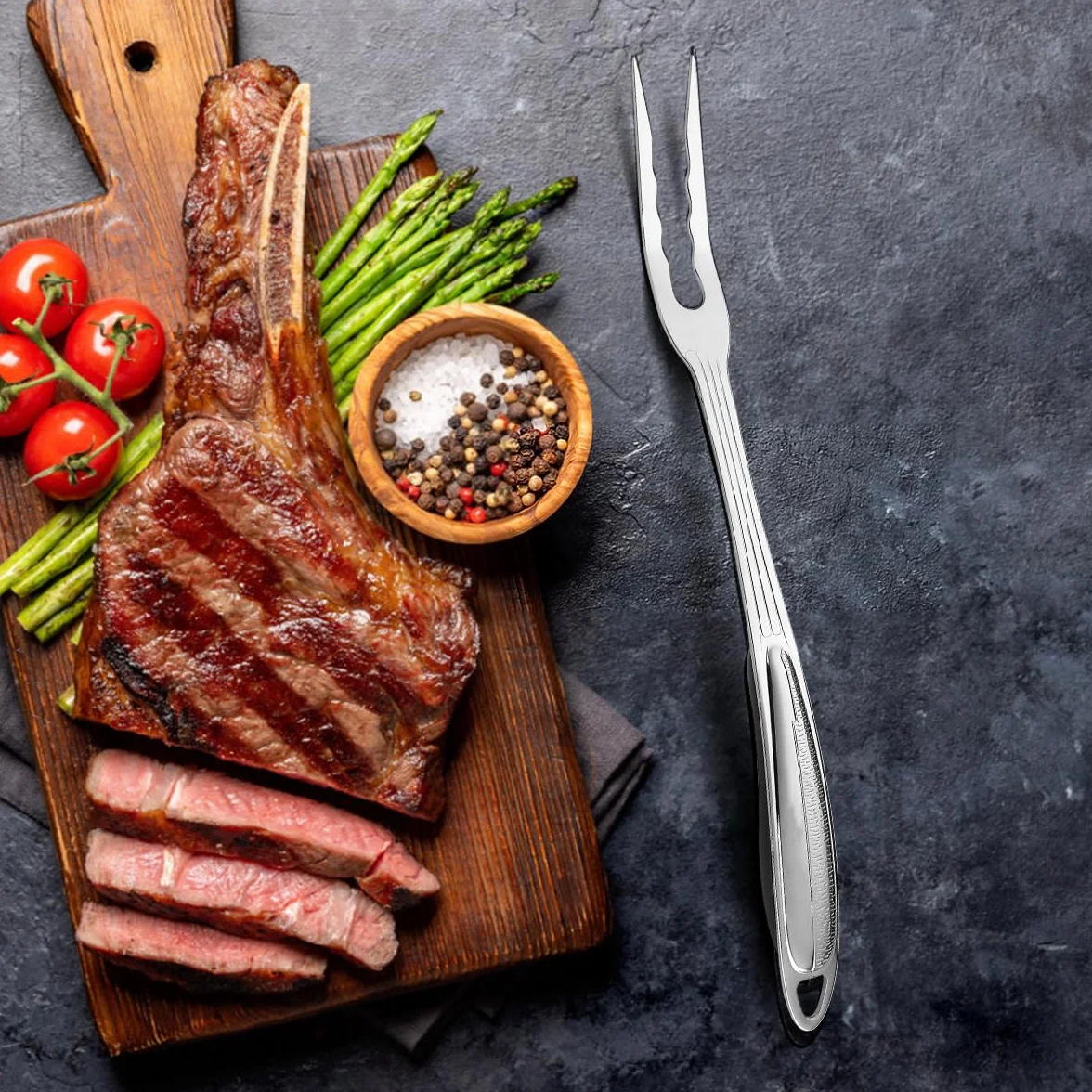 Tenedor para carne ReaNea, tenedor de cocina para tallar acero inoxidable de alta resistencia, tenedor para servir parrilla con mango resistente al calor, fácil de limpiar