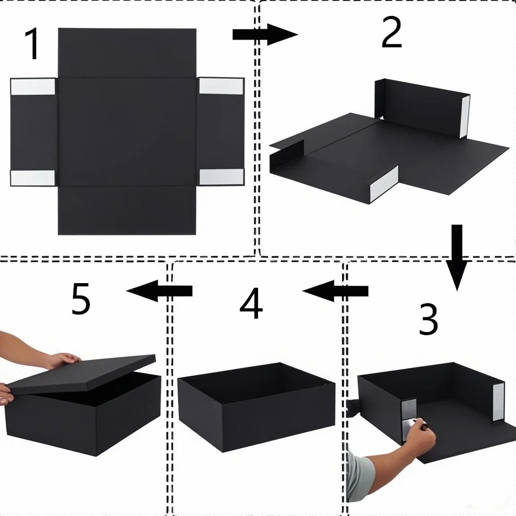 Caja de regalo grande Negro con tapa 42 x 32 x 15,5 cm, Cajas de Regalo Premium con Tapa y Cinta para Regalos de San Valentín, Navidad Incluye Papel seda triturado Tarjetas sobre