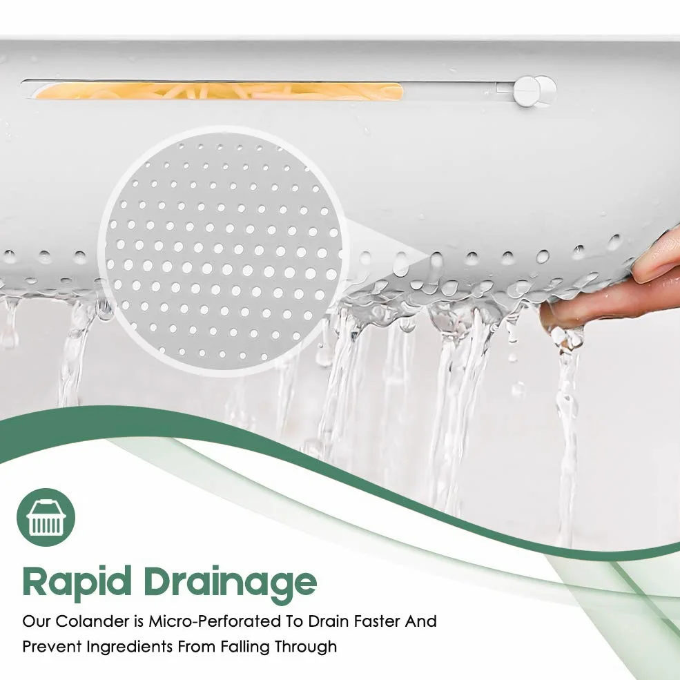 Colador plegable de cocina, colador extensible para frutas, verduras, fideos, pasta, alimentos, escurridor portátil para ahorrar espacio sobre el fregadero... (1, 7#blanco + gris)