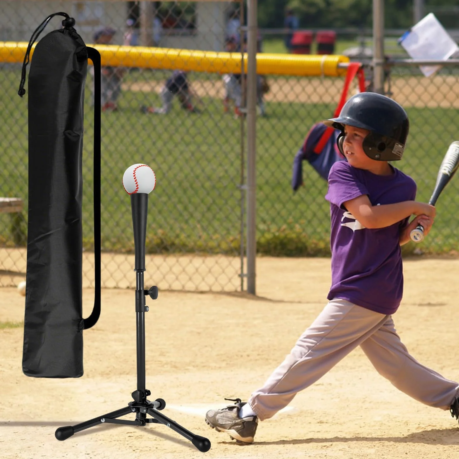 Soporte De Béisbol para Niños - Tee de Bateo Altura Ajustable Bolsa Edades 3-8 Entrenador Trípode Práctica Interior