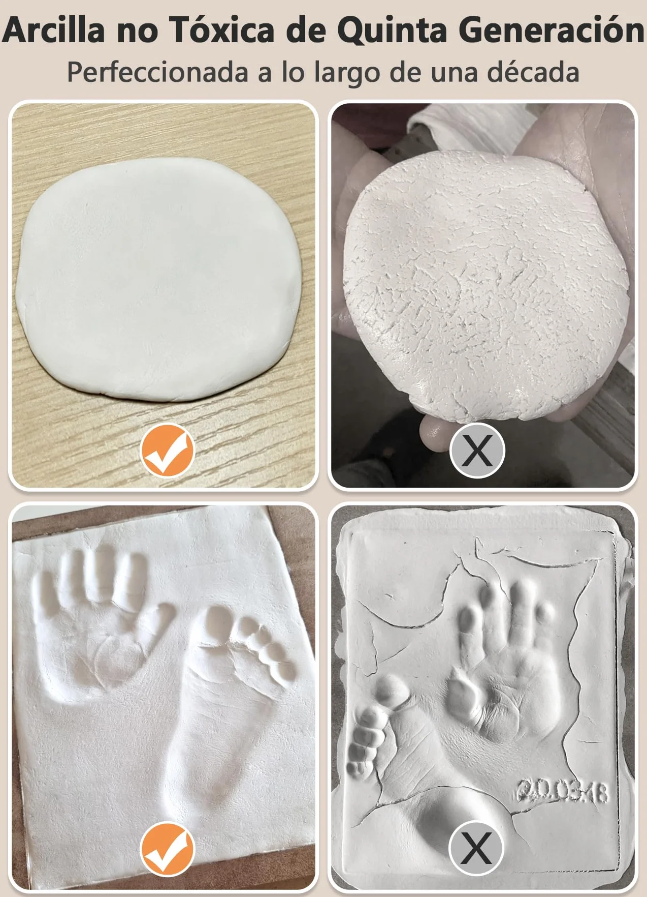 Kit de Huellas de Mano y Pie para Bebé, Arcilla Segura, Marco Personalizado, Regalo Baby Shower - Blanco