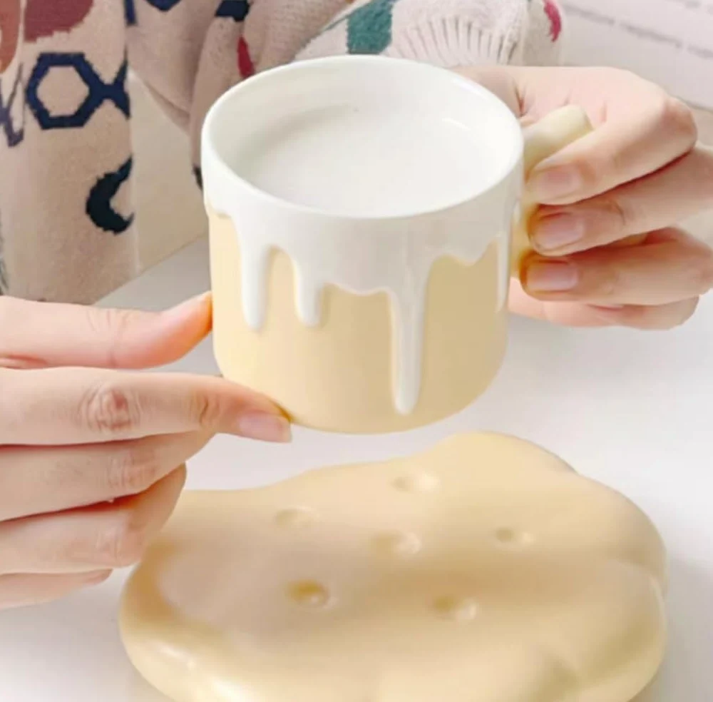 Taza de Café de Té Tazas Creativas Con Forma De Helado, Taza De Cerámica Resistente A Altas Temperaturas Para Beber, Taza De Desayuno Para El Hogar para té de la tarde(B)
