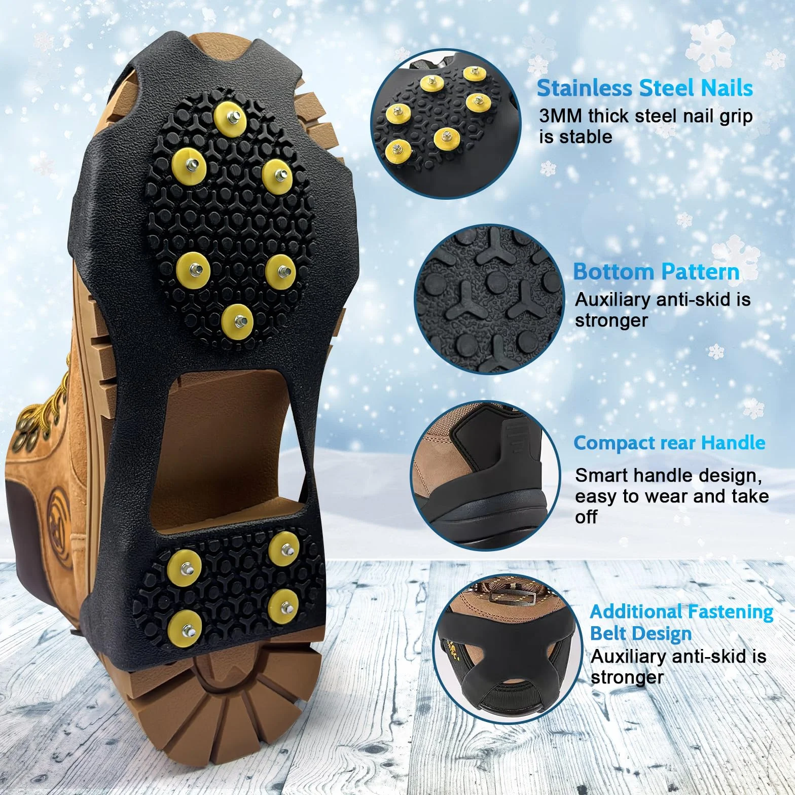 Crampones Antideslizante para Hielo y Nieve, Escalada Deportiva al Aire Libre, Senderismo Invierno (Amarillo M)