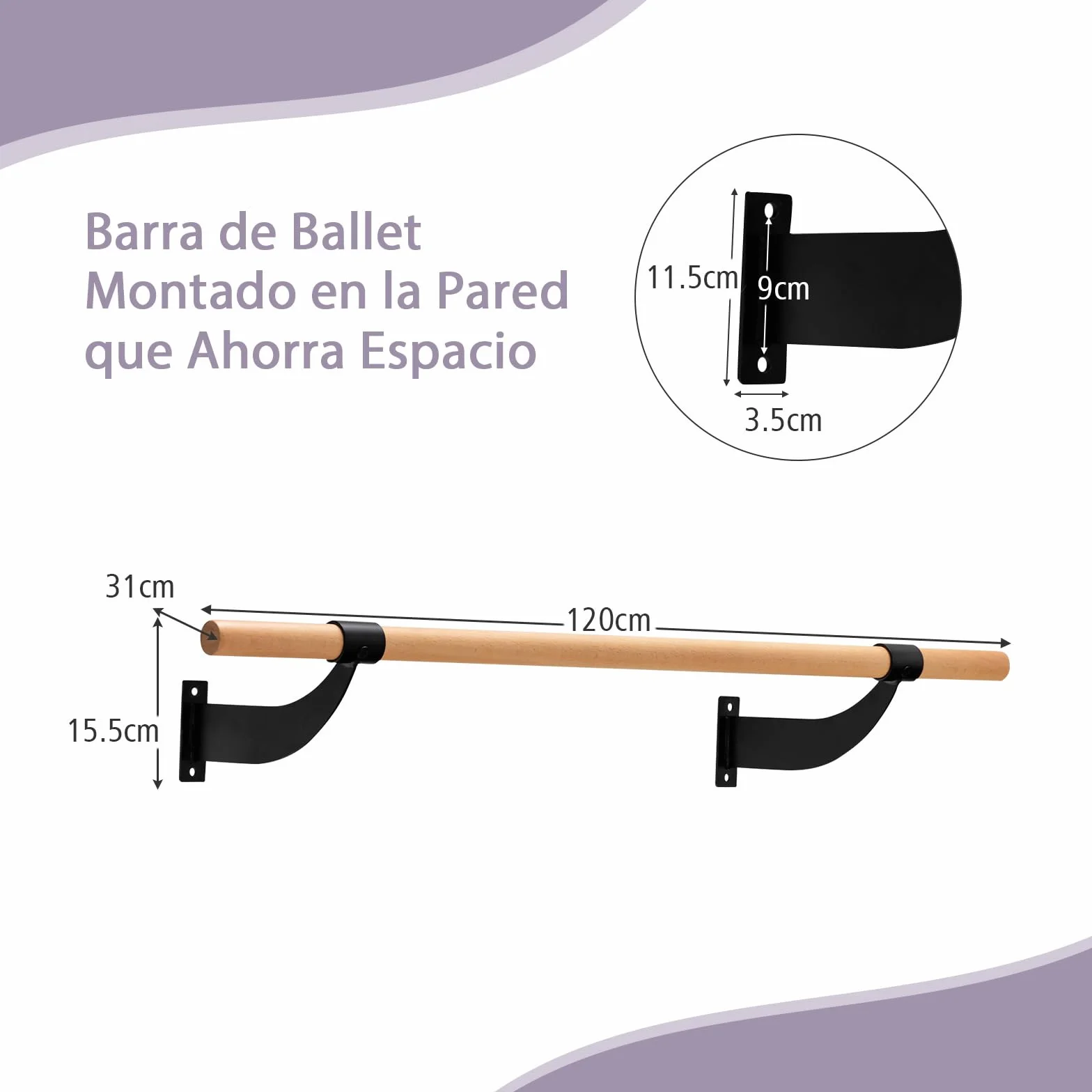 COSTWAY Barra de Ballet de Pared 120 cm, Altura Fija para Yoga, Estiramiento, Entrenamiento