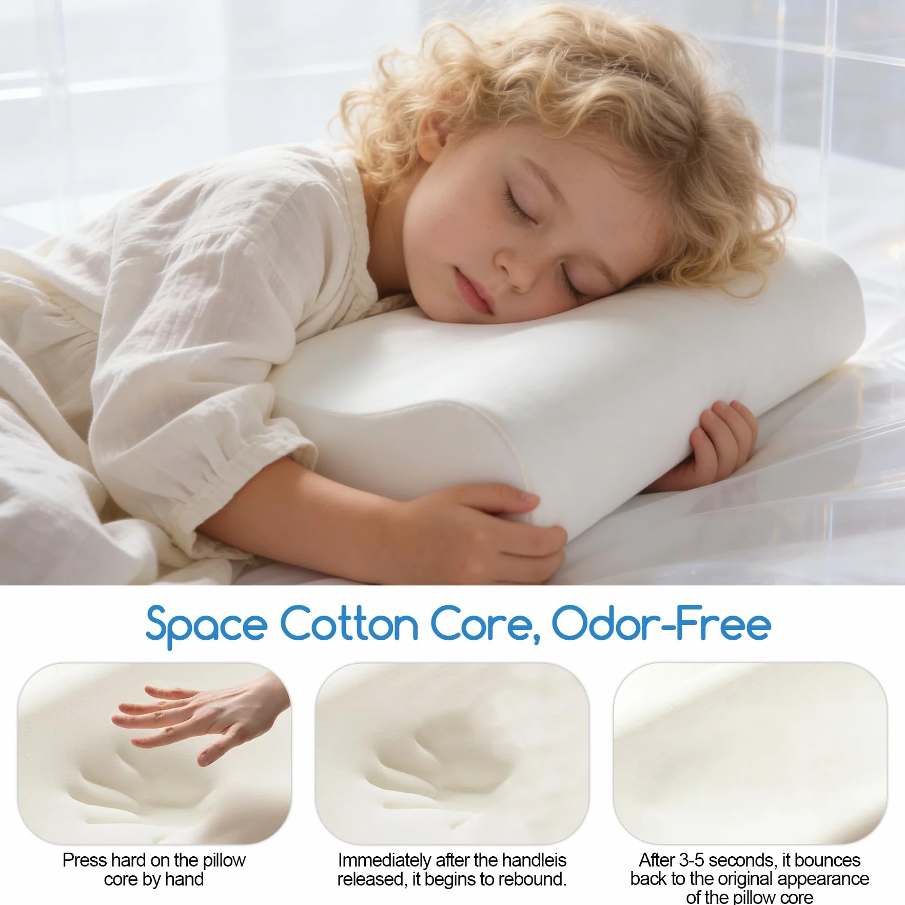 TZEKING Almohada Infantil Ergonómica 45x27x6cm Espuma Viscoelástica Transpirable Hipoalergénica Funda Lavable
