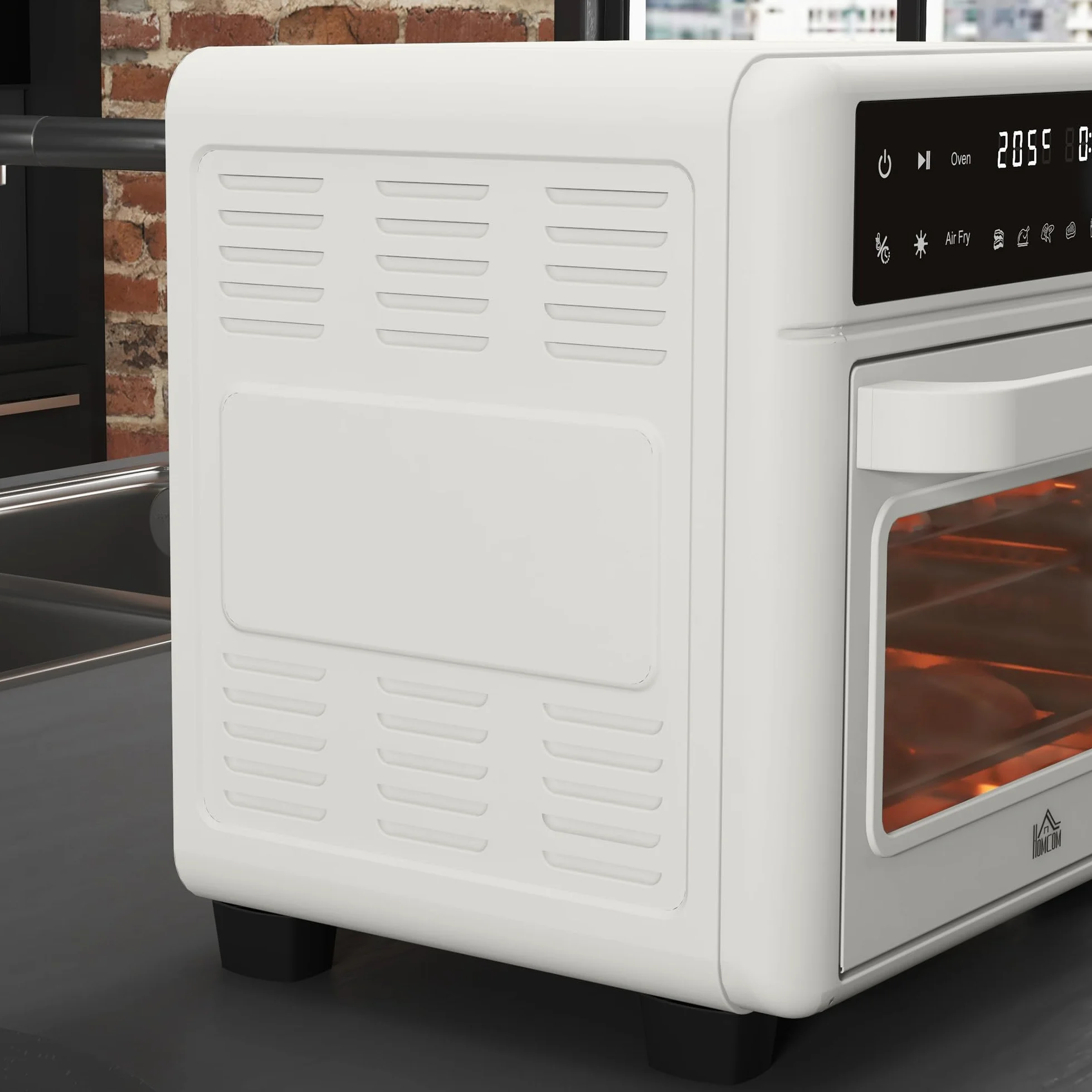 HOMCOM Horno Eléctrico de Sobremesa Horno Sobremesa de 13L 1200W Freidora de Aire con 12 Modos de Calor Temporizador 12 H y Temperatura Regulable hasta 220℃ Blanco