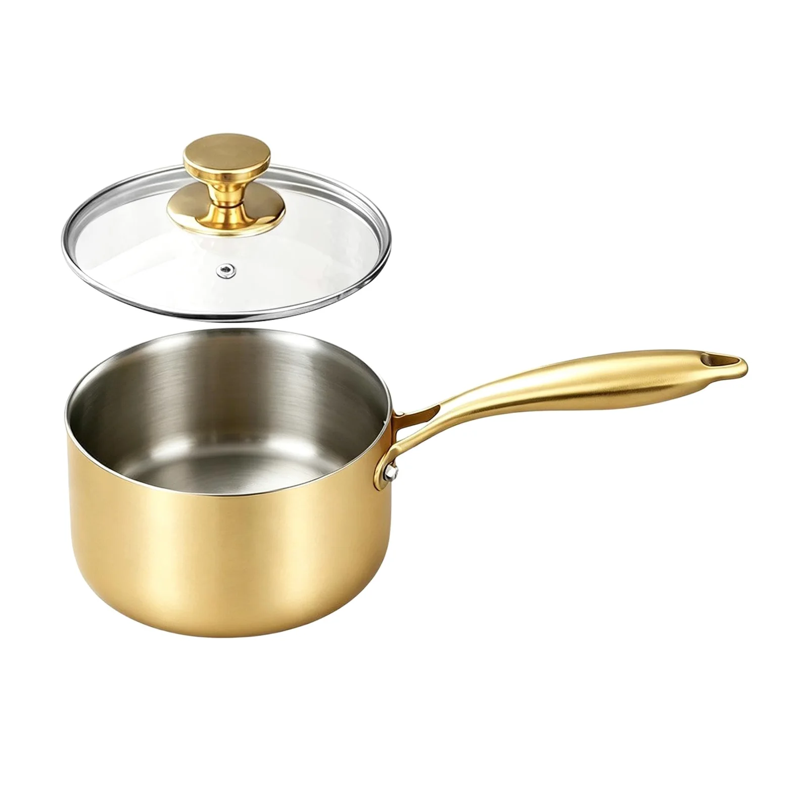 Cazo Para Salsas Cacerola de Cocina Fabricada en Acero Inoxidable con Mango | Olla Pequeña Para Cocinar, Tapa Incluida Para Hogar Cocina Restaurante Al Aire Libre Jardín Ca
