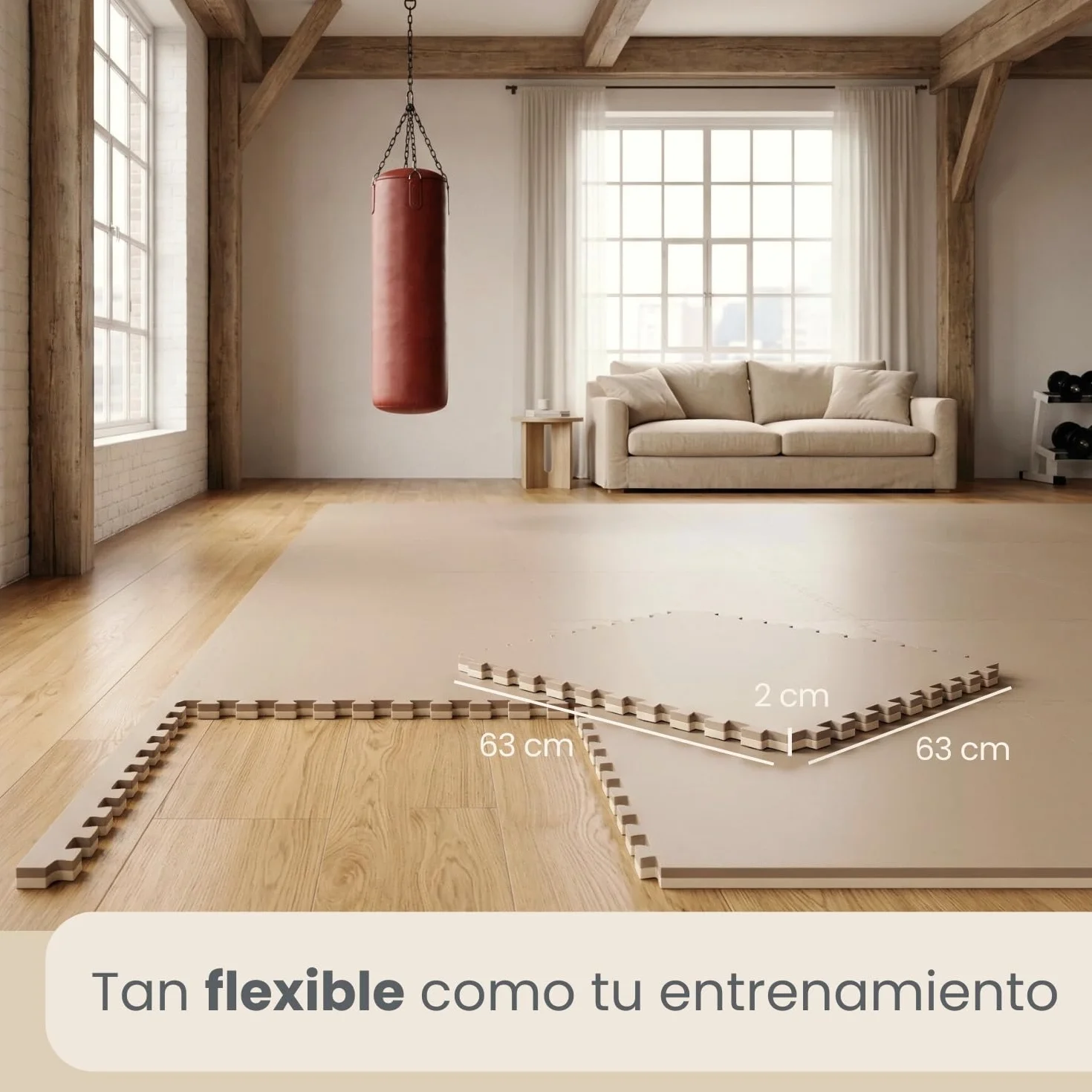 EYEPOWER Set 4 Piezas Suelo de Gimnasio de EVA Esterillas Puzle Cada Pieza 63x63cm Incl Marco 20mm de Grosor Extensible Doble faz