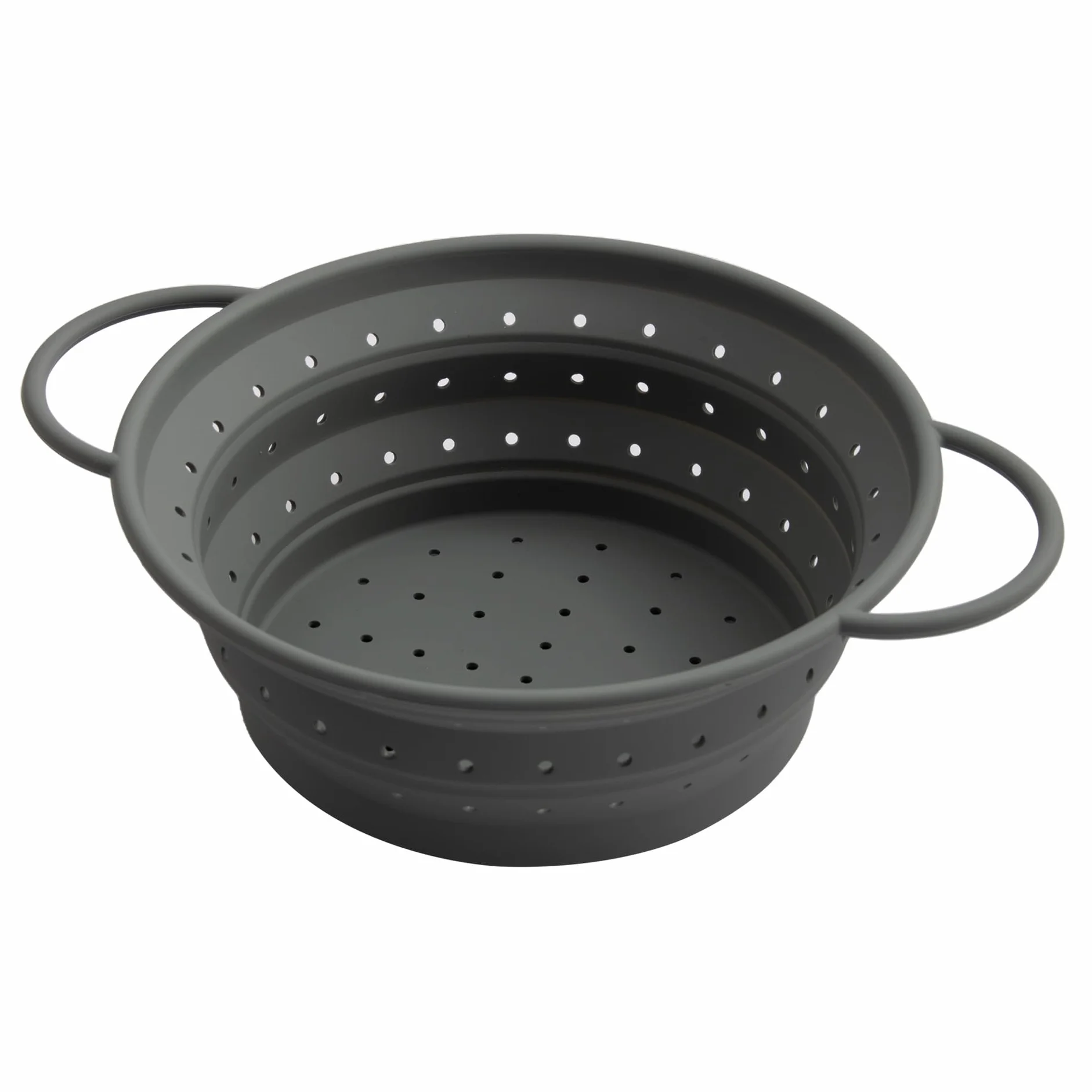 Colador de Pasta Plegable Ahorro de Espacio, fácil de Limpiar y Apto para lavavajillas - Colador de Silicona 21,5cm Gris - Ideal para cocinar y escurrir