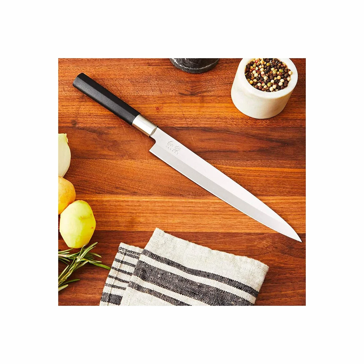 KAI Wasabi Black Yanagiba 24,0 cm longitud de la hoja - acero inoxidable 6A/1K6 pulido 58 (±1) HRC - mango de polipropileno negro - cuchillo de sushi cuchillo de sashimi - Hecho en Japón