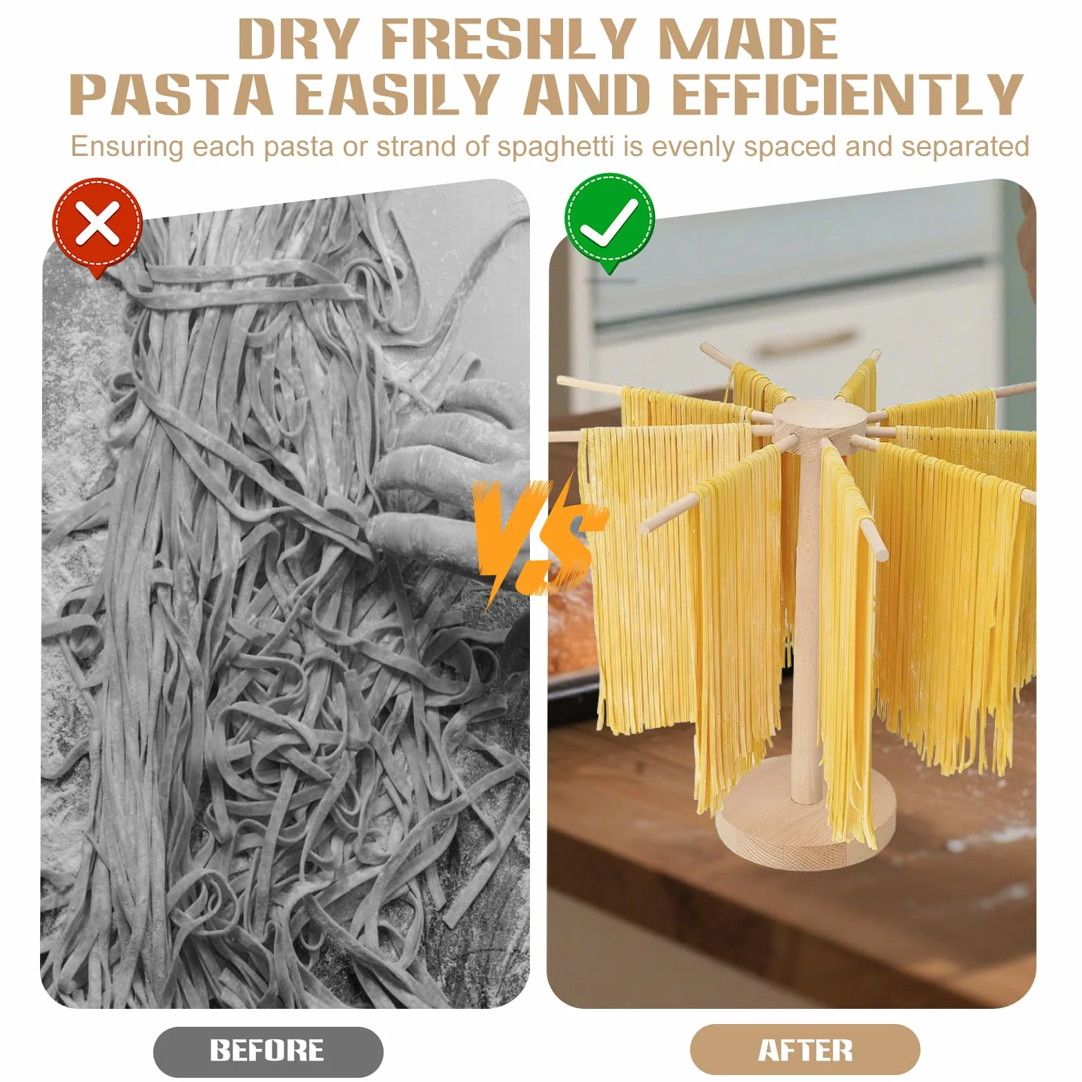 WMLBK Secador de pasta de madera, plegable, con 9 brazos desmontables, para secar pasta de 4,5 kg