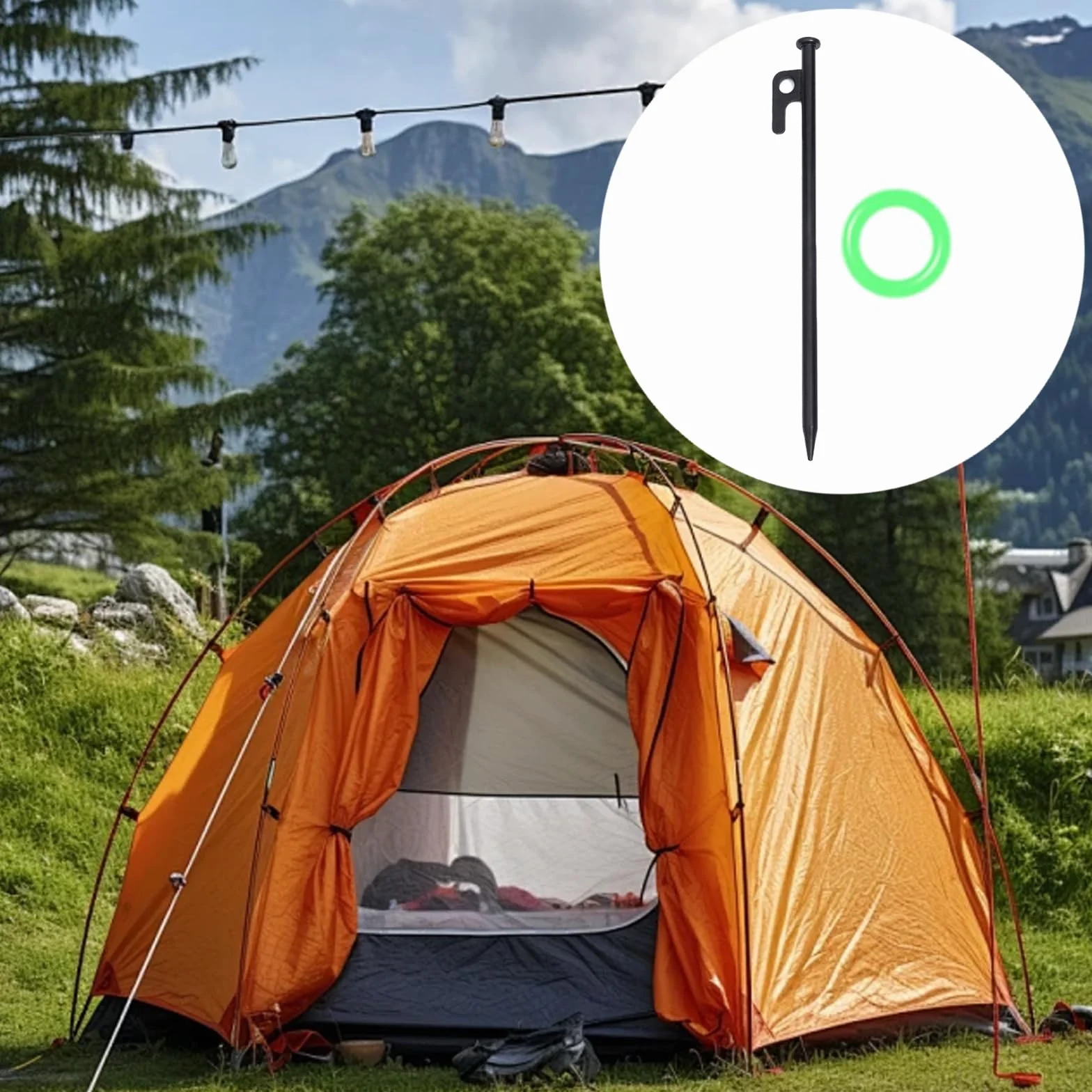 Piquetas de Tienda Antiviento 25 cm Acero Anillos Luminosos Juego 6 Camping