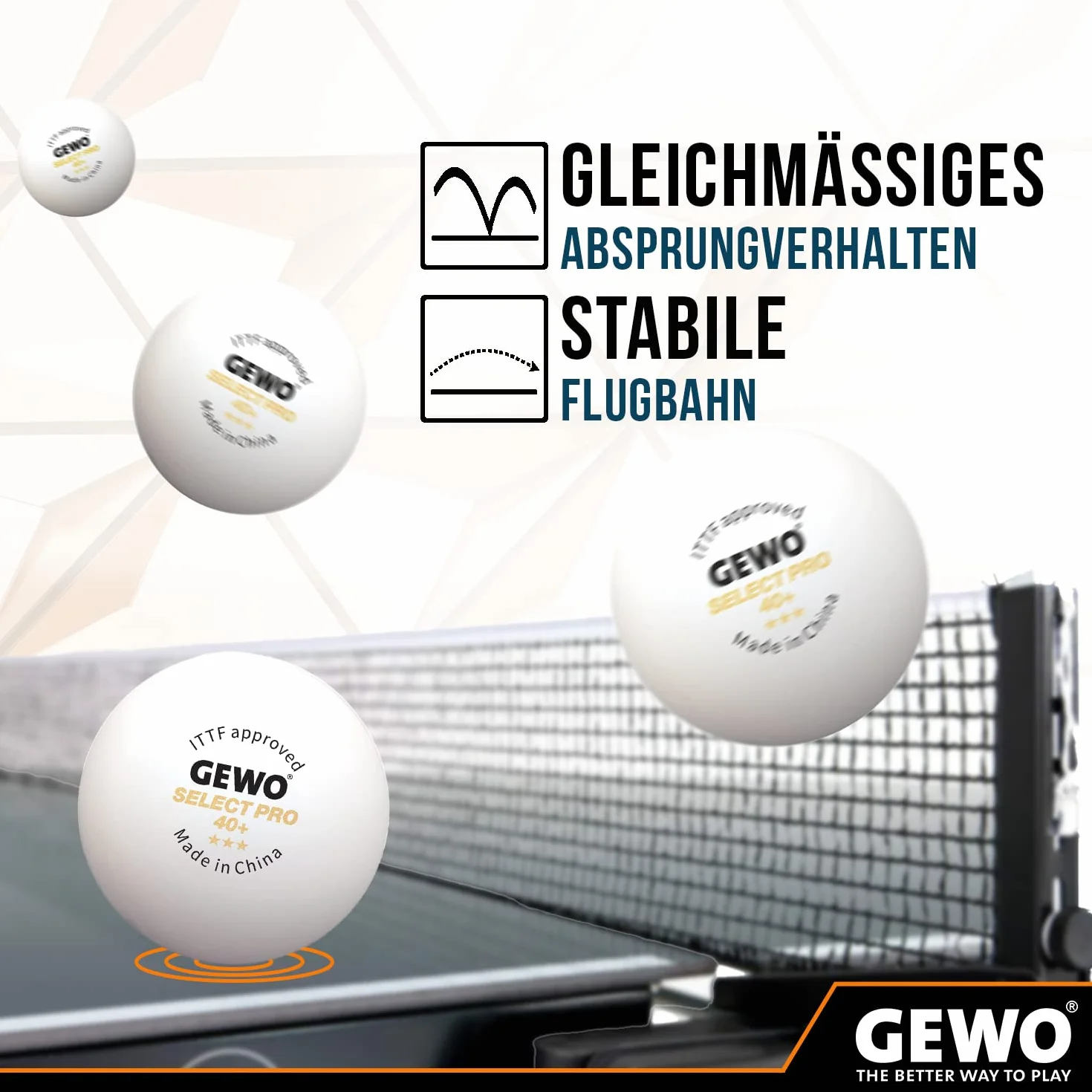 GEWO Select Pro Pelotas de Ping Pong de Mesa 3 Estrellas 40+ ITTF 40 mm Blanco 6 Unidades