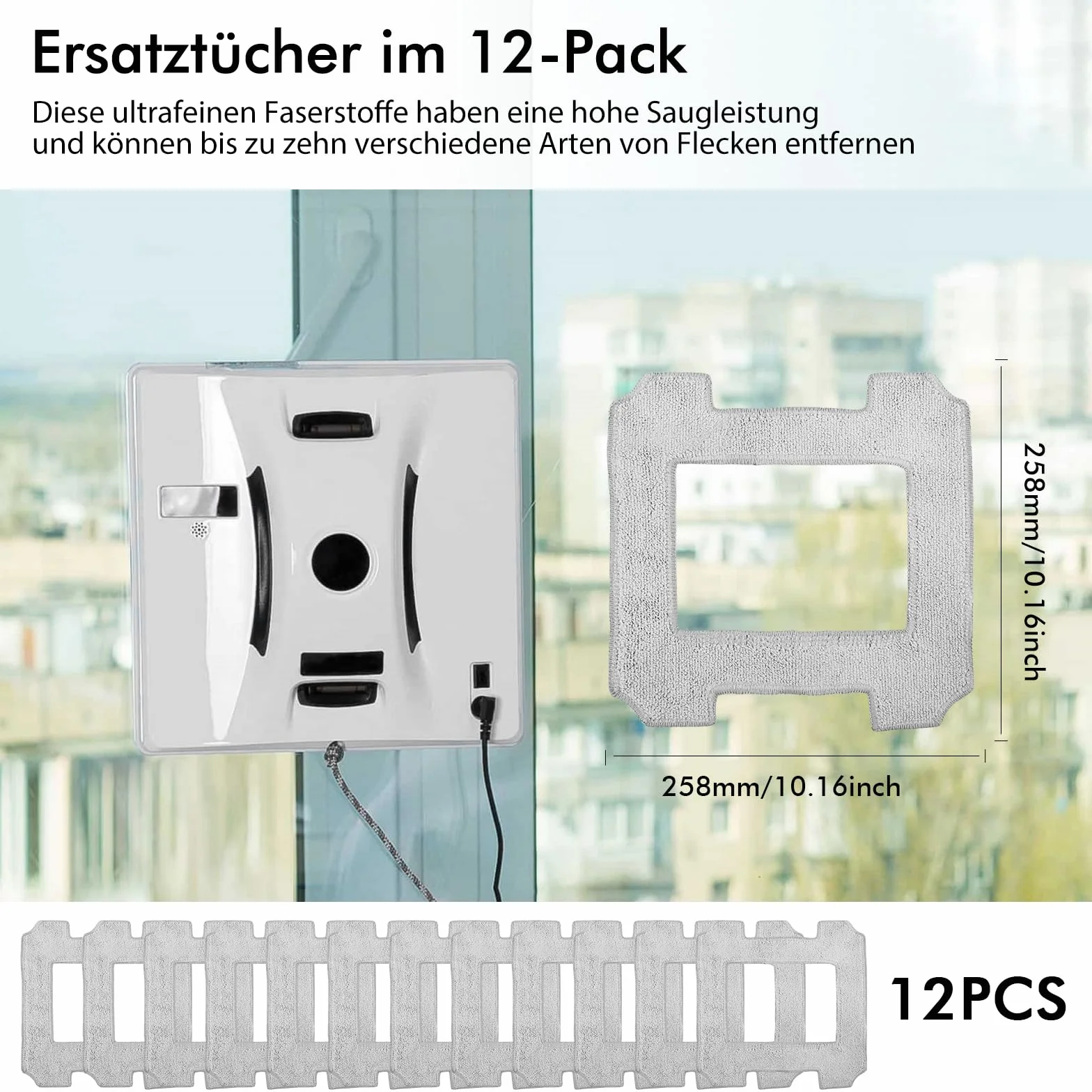12 paños de repuesto para Ecovacs Winbot W1 / W1 Pro / W2 / W2 Omni robot de limpieza de ventanas, accesorio para robot de limpieza de ventanas, microfibra, reutilizable, lavable