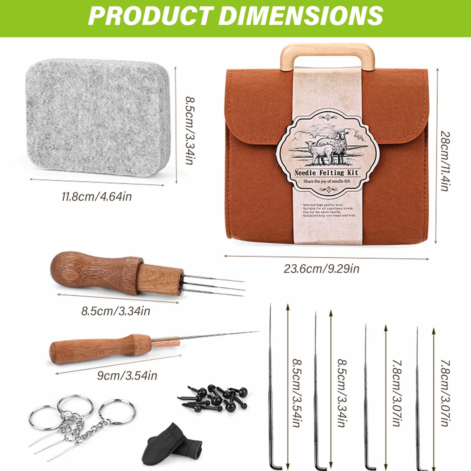 BAIFULAI Juego de fieltro de aguja en 24 colores, juego de fieltro punzonado con agujas de fieltro, herramientas, caja de almacenamiento e instrucciones de uso, fieltro seco de lana de fieltro para