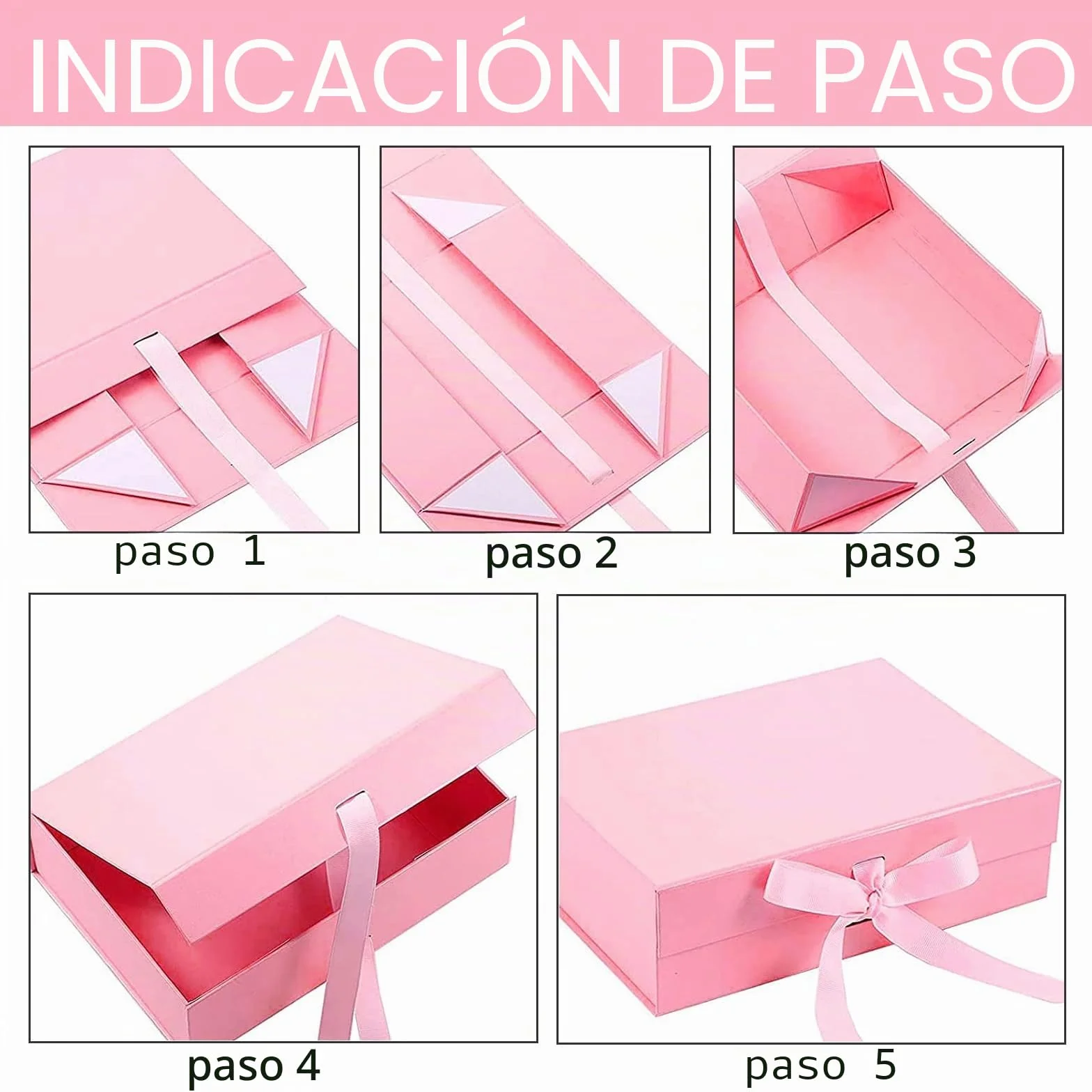 Caja de Regalo con Lazo, 21x17x7cm Regalo de Reutilizable Creative Box,Caja de Regalo Magnética Cajas Regalo con Tapa, Cajas de Carton de Regalo Lujo, para Bodas Cumpleaños Envoltura de Presenta-Rosa