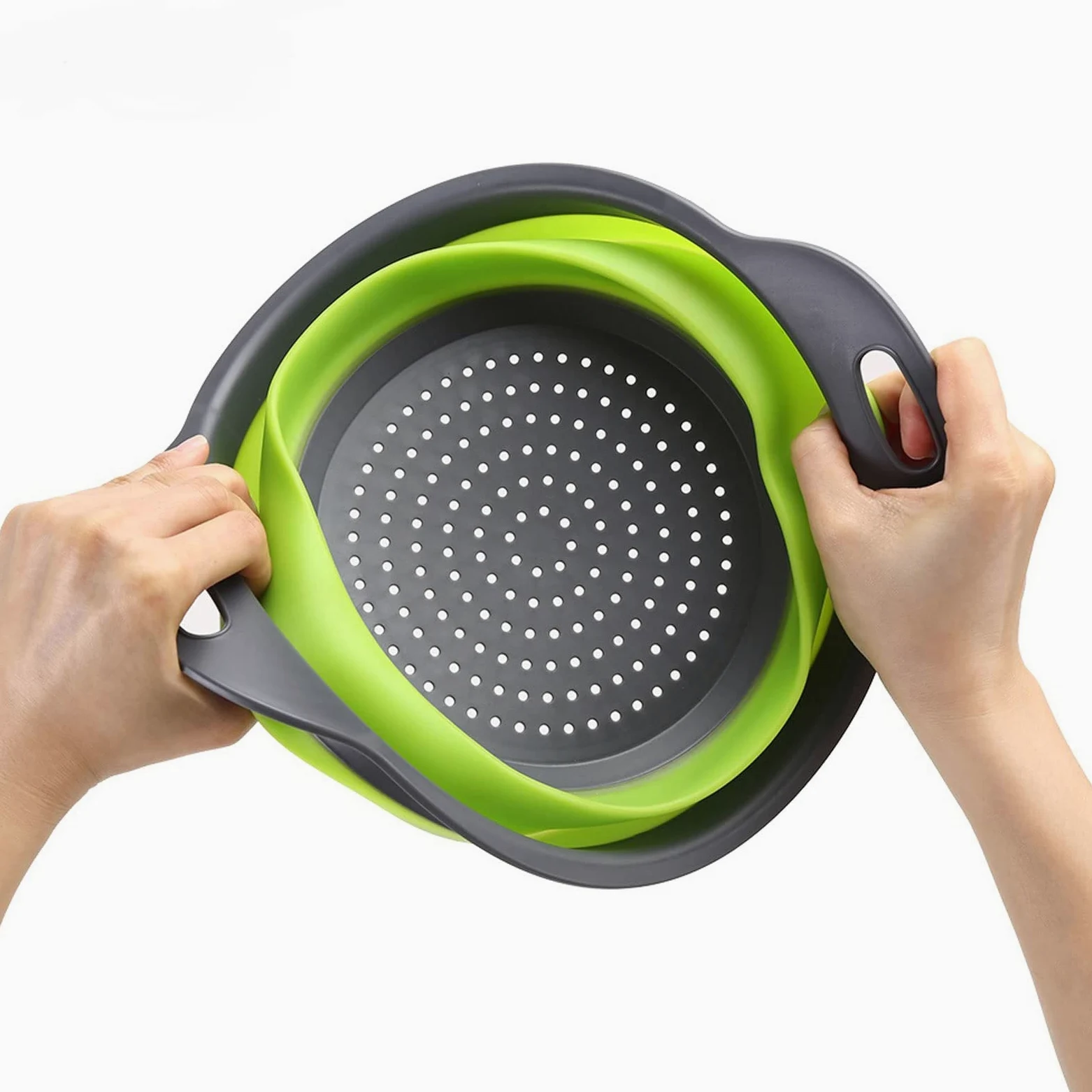 Cesta coladora plegable para fregadero, cesta de drenaje para frutas, verduras, escurridor plegable con asa, herramientas de almacenamiento de cocina (verde)