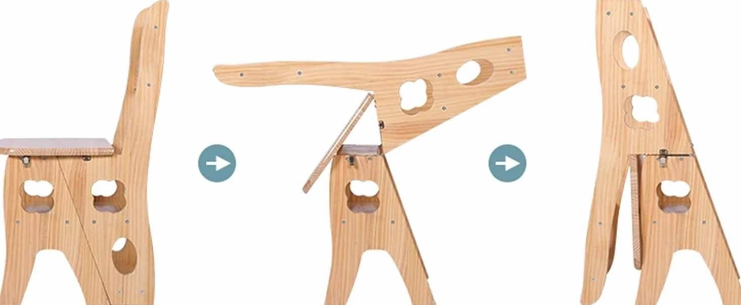 ATAA Silla Escalera de Madera Natural 3 en 1, 4 Peldaños, 88 cm, Taburete Transformable