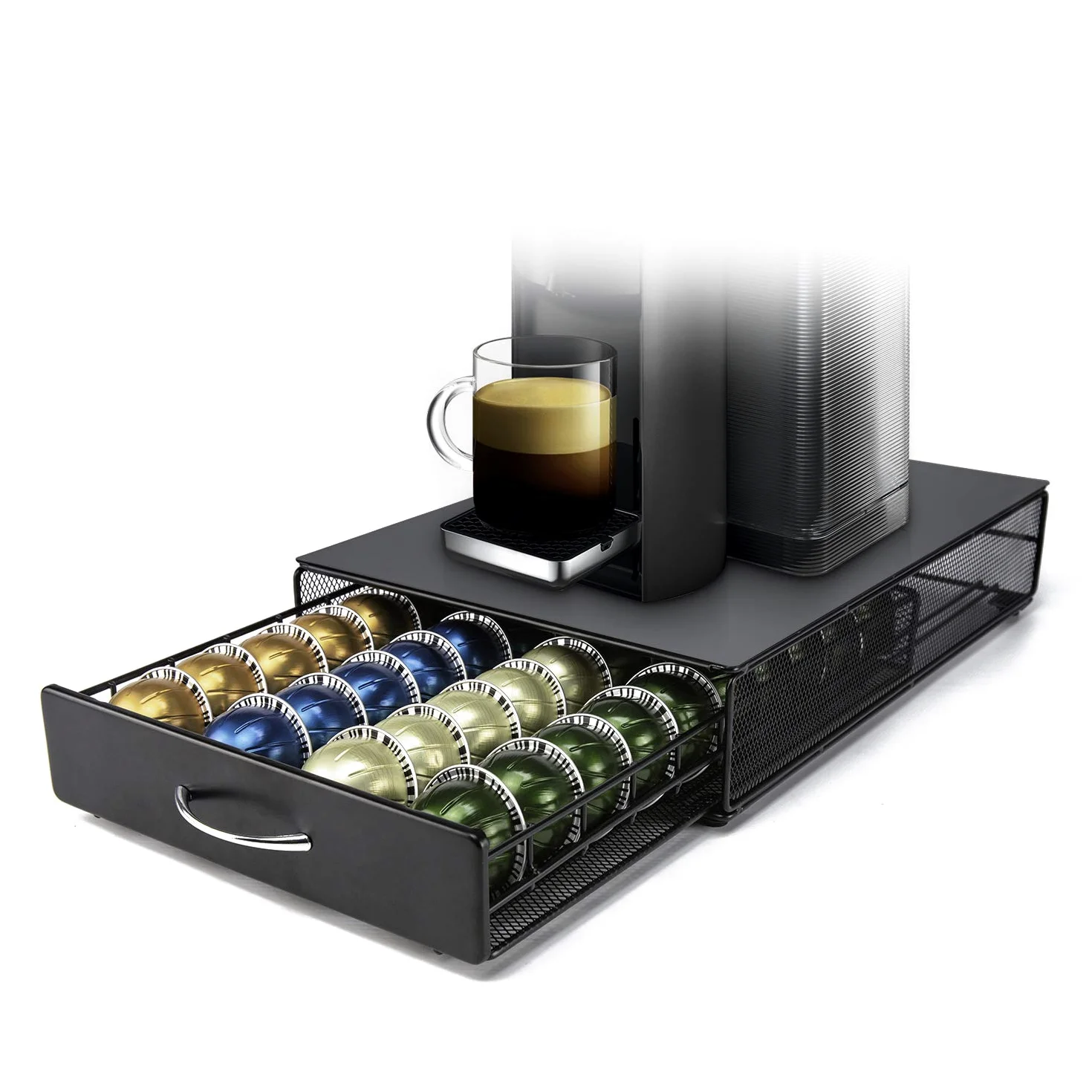 HiveNets Nespresso Vertuoline - Cajón de almacenamiento para cápsulas Vertuo, soporte de café de metal, organizador de cápsulas de varios sabores, capacidad de 40 unidades