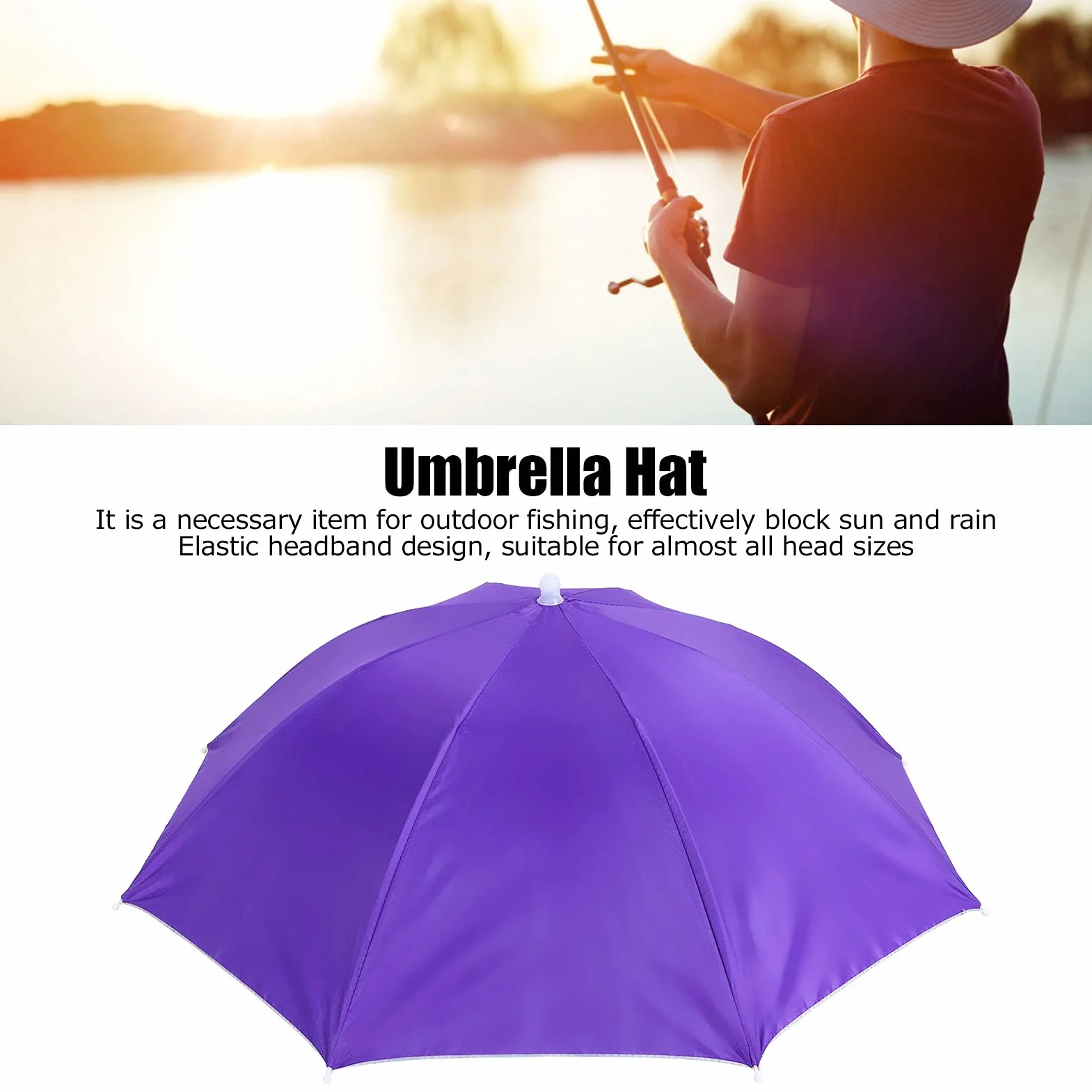 Buachois Paraguas de Pesca a Prueba de Viento con Protección Solar, Gorro de Paraguas Manos Libres Plegable para Senderismo (Púrpura)