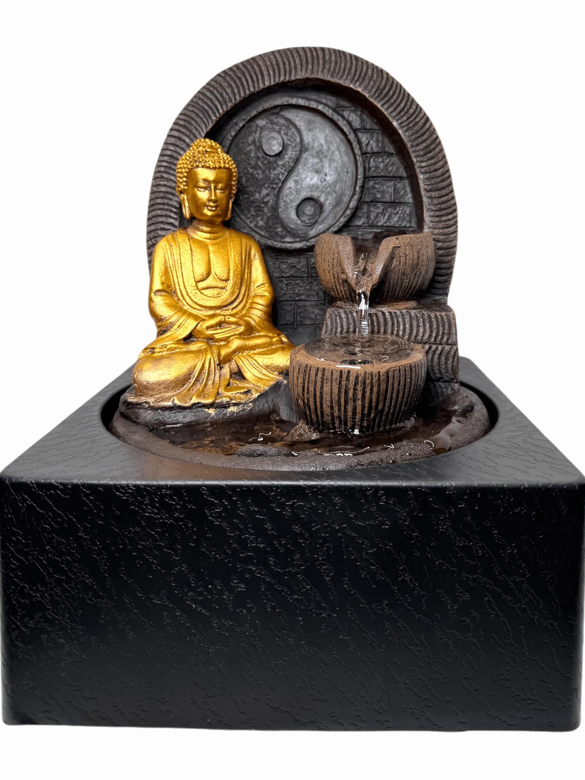 HOSTENATURA Fuente de Buda con LED 18x18x23cm - Fuente de Interior de Resina