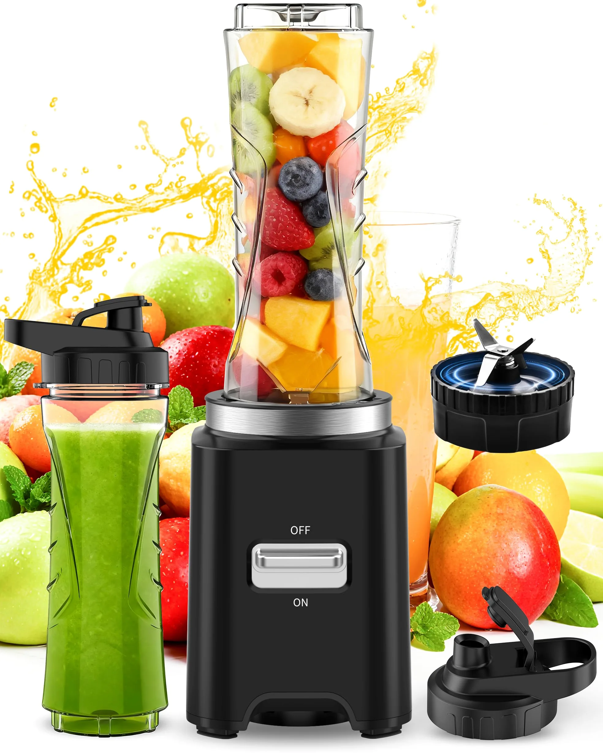500W Batidora de Vaso,Batidora Portatil con 2 Botellas 600ml sin BPA,4 Cuchillas Inox,22000 rpm,Batidora Smoothies,Smoothie Blender, Mini Licuadora,Portable Blender,Mini Batidora Portatil