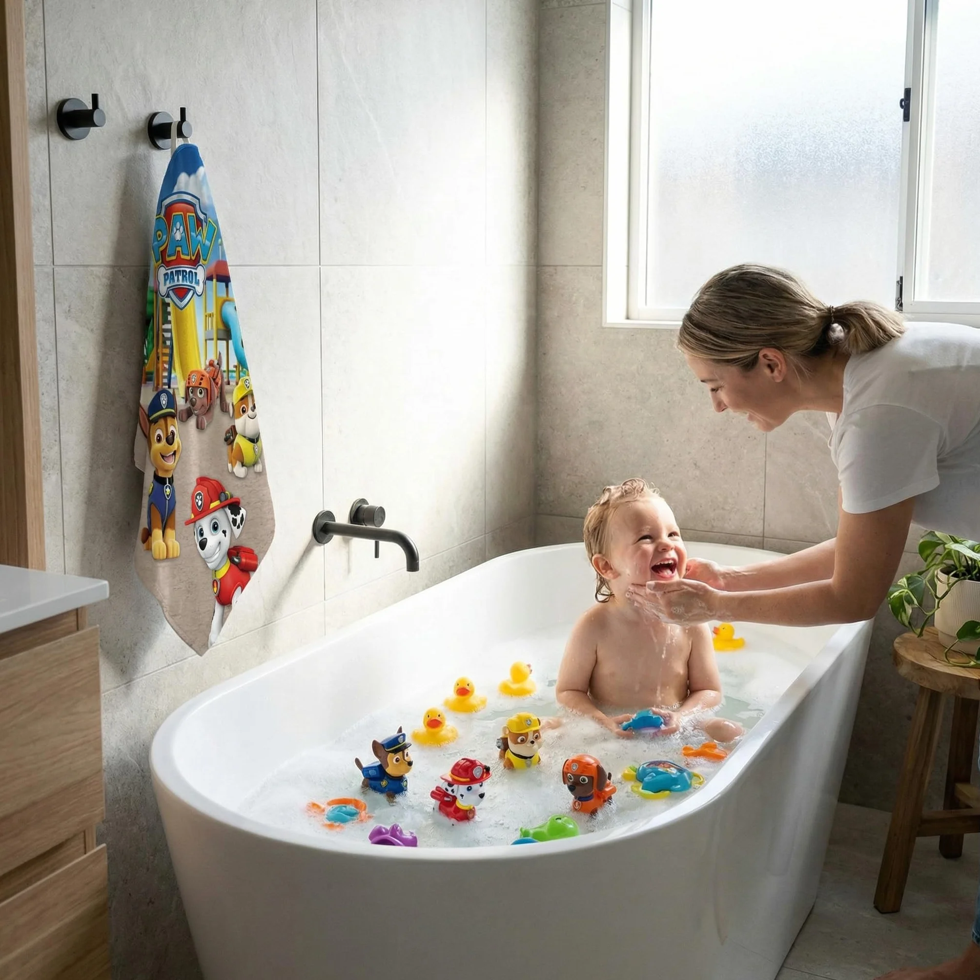 BrandMac Toalla de playa y baño de la Patrulla Canina de 70 x 140 cm, 100 % algodón, suave y absorbente, toalla de baño y natación para niños, toalla oficial de la Patrulla Canina, ideal para playa