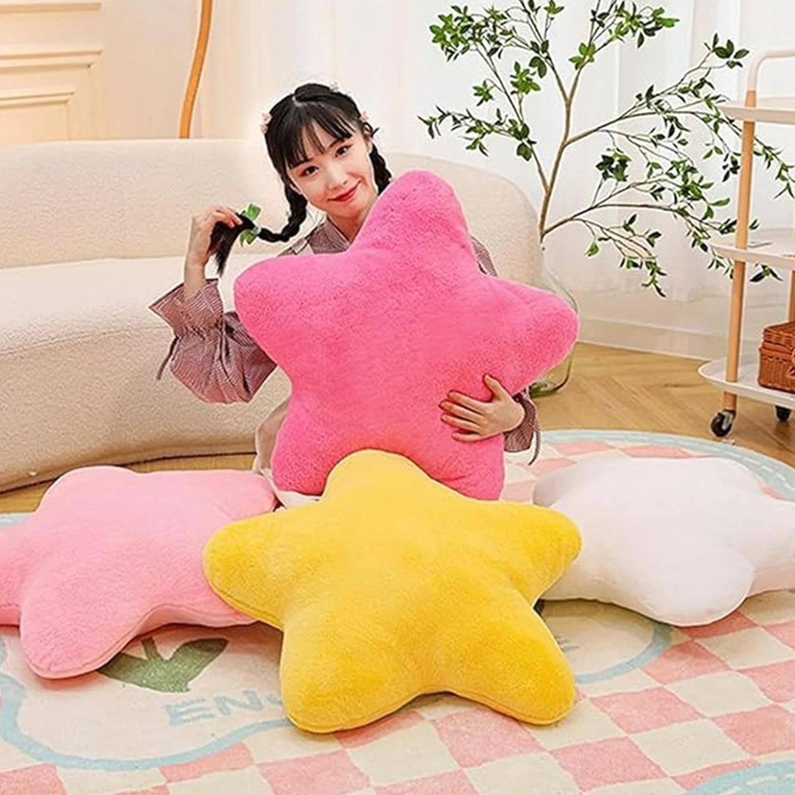 Cojín de peluche en forma de estrella para niños, suave, decorativo, 30 cm, blanco