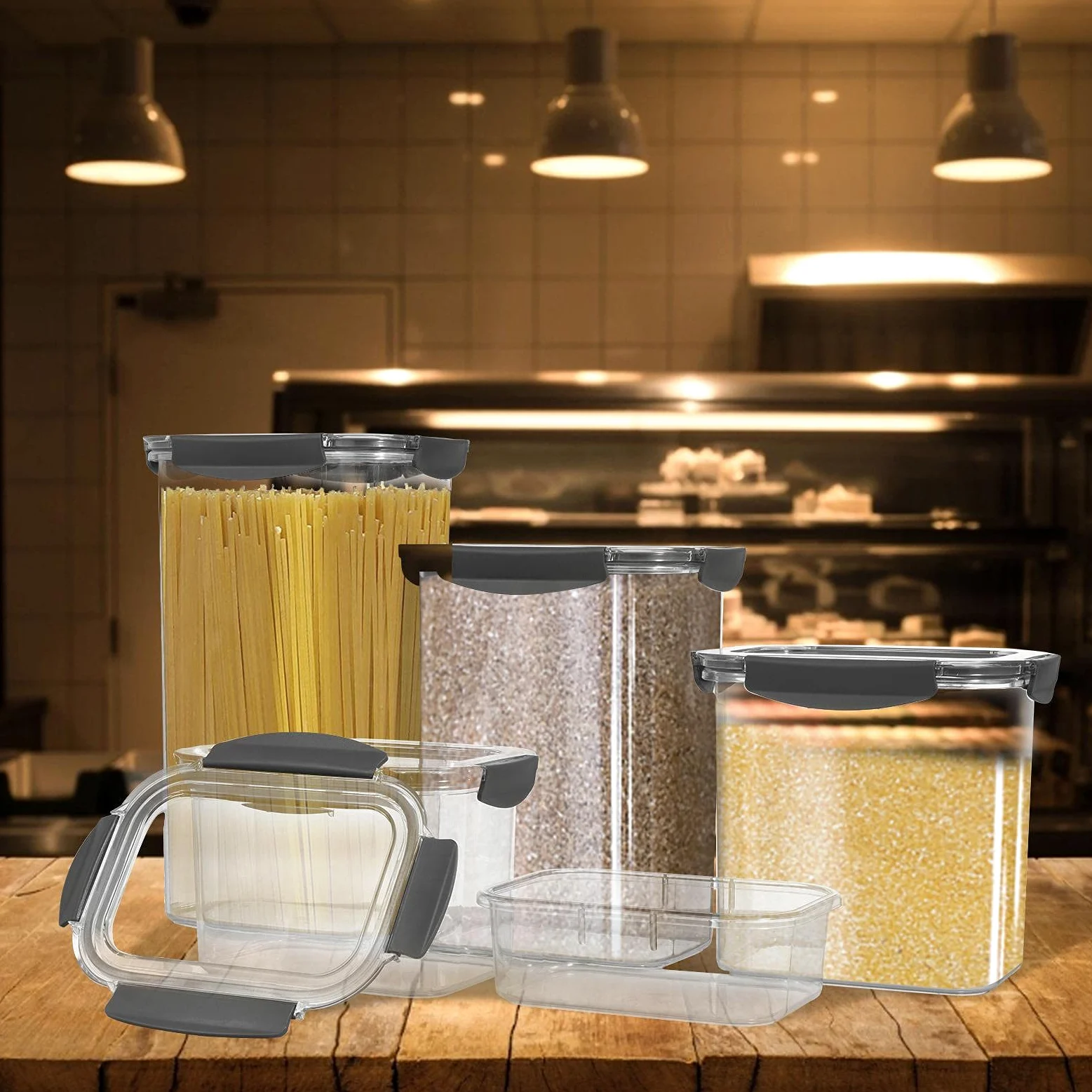 Botes Cocina Almacenaje Plastico, Juego De 5 Botes De | Almacenamiento Cocina con Tapa, Sin BPA Contenedores Herméticos 0,98/1,9/3/4/5 L