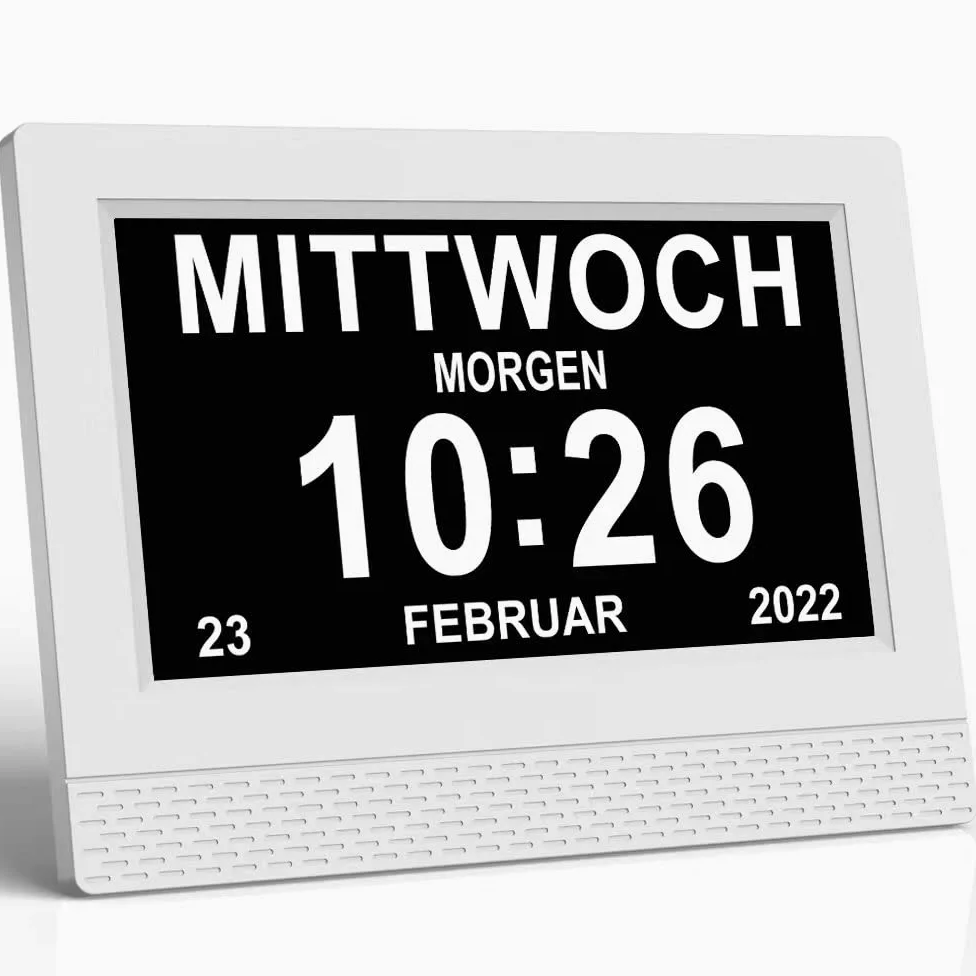 Reloj digital de 7 pulgadas, despertador digital con ajuste automático de brillo, pantalla LCD silenciosa, alarma silenciosa con humedad y temperatura para adultos y niños y enfermedad de