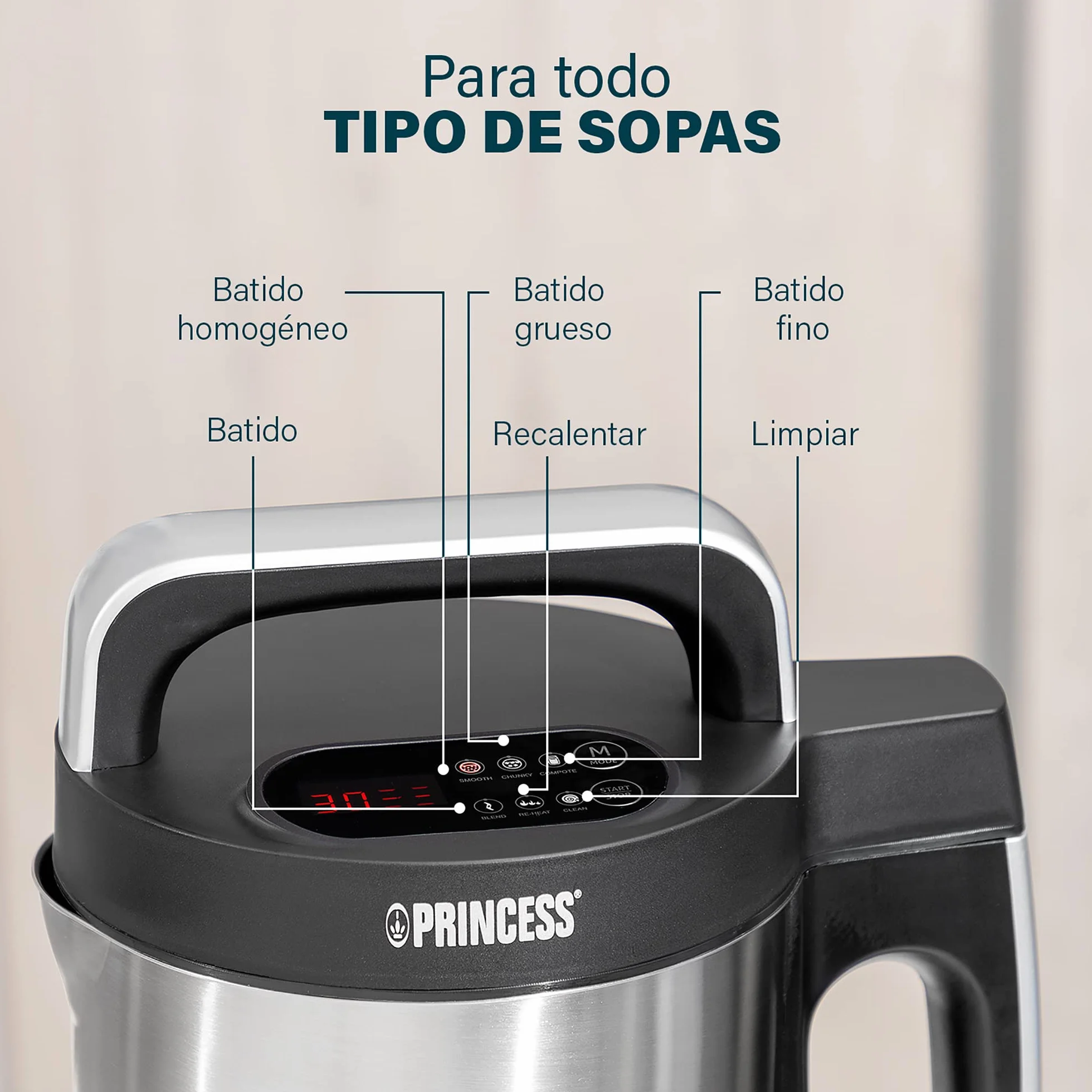 Princess 214002 Máquina para hacer sopa, batidos, salsas y compotas, Acero Inoxidable