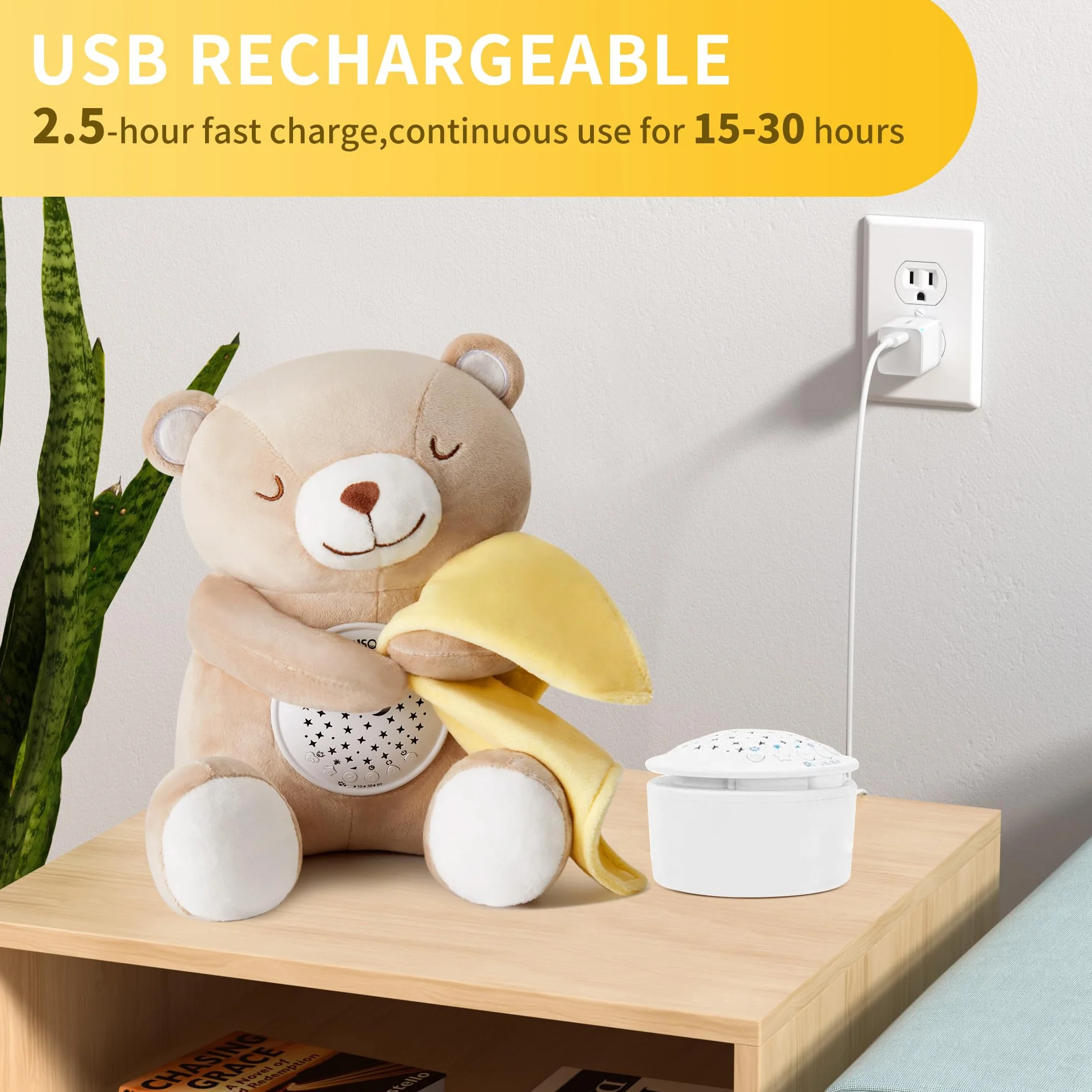 Peluche Bebés Musical APUNOL USB Recargable Proyector Luces y Musica Juguete Teddy con Sensor de Llanto 18 Canciones de Cuna