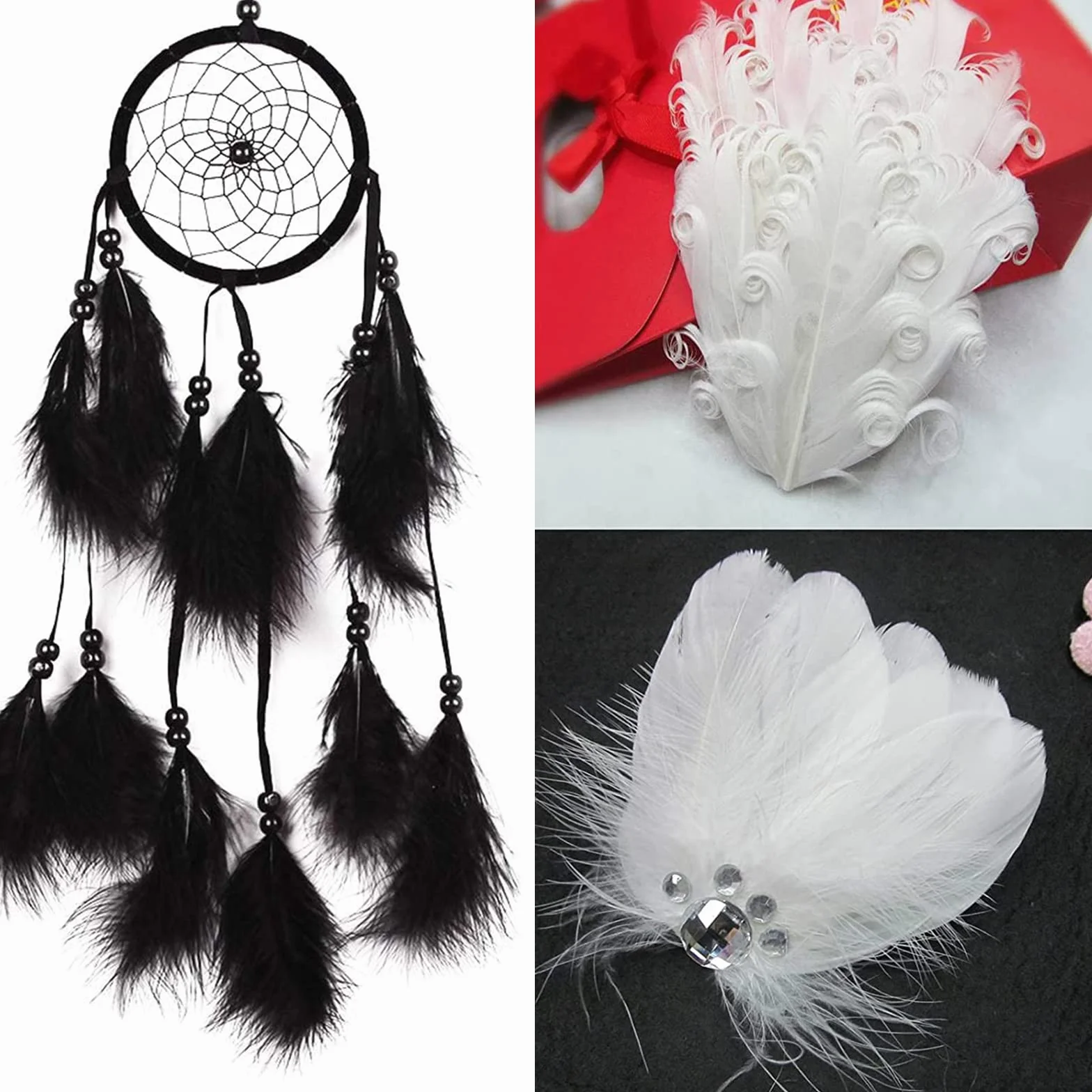 MWOOT 400 Piezas Plumas Decoracion Manualidades, 8-15cm Plumas Negras Blancas para Bricolaje Atrapasueños Pascua de Resurrección Corona de Navidad Carnaval Boda Decoración， Crafts DIY Feather